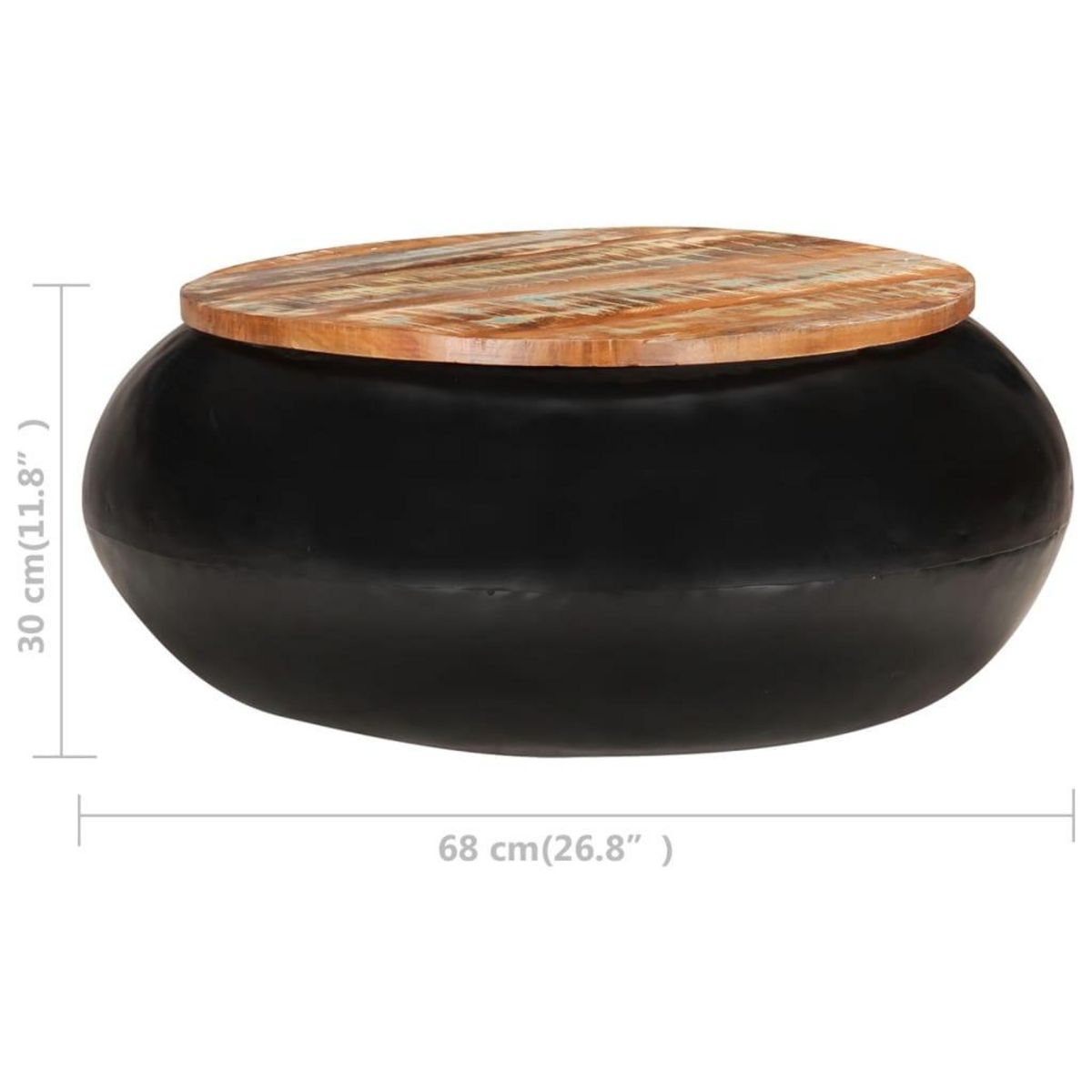 VIDAXL Table basse Noir 68x68x30 cm Bois de recuperation solide