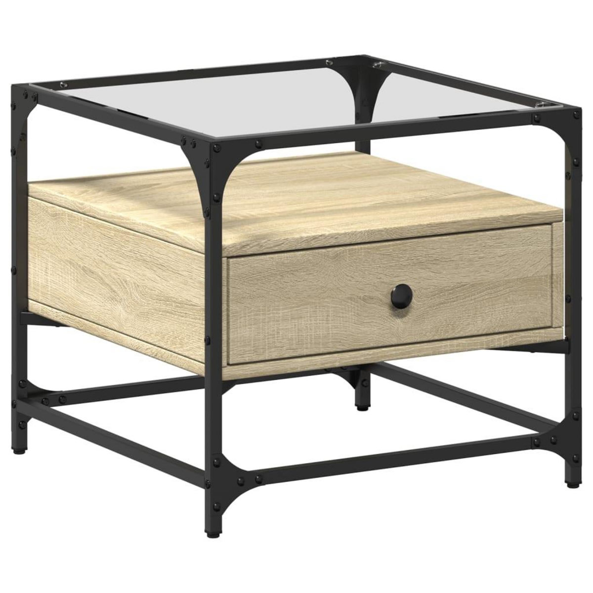 VIDAXL Table basse et dessus en verre chene sonoma 50x50x45 cm acier