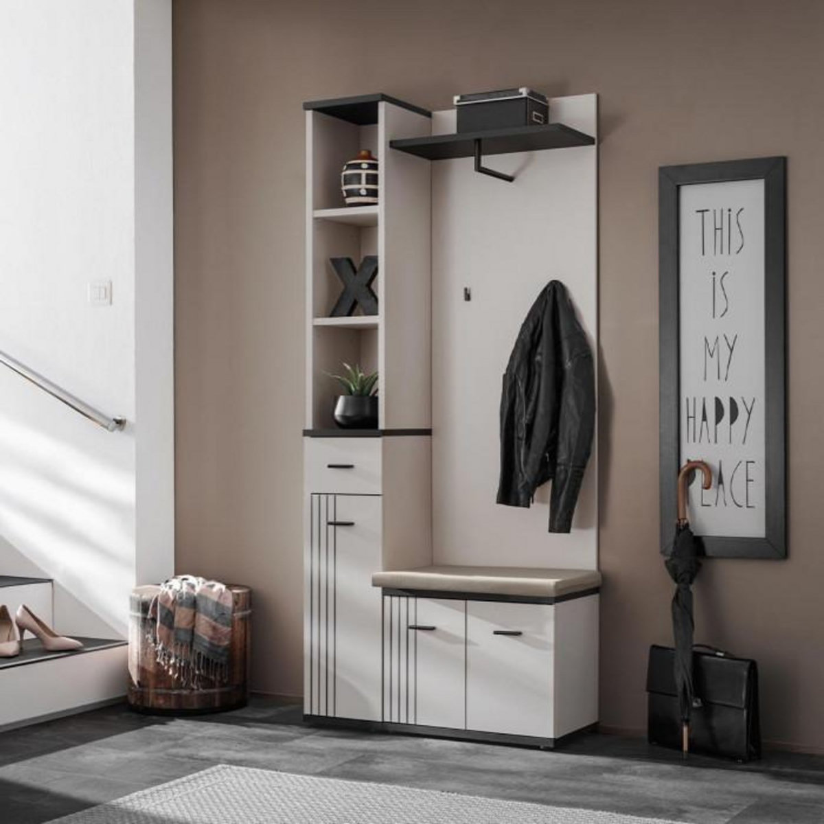 Paris Prix Ensemble Vestiaire 3P  Hugo  90cm Gris & Noir