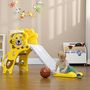 Voir la diapositive 2 : HOMCOM Toboggan enfant 18-36 mois - panier basket, ballon, pompe inclus - HDPE jaune gris