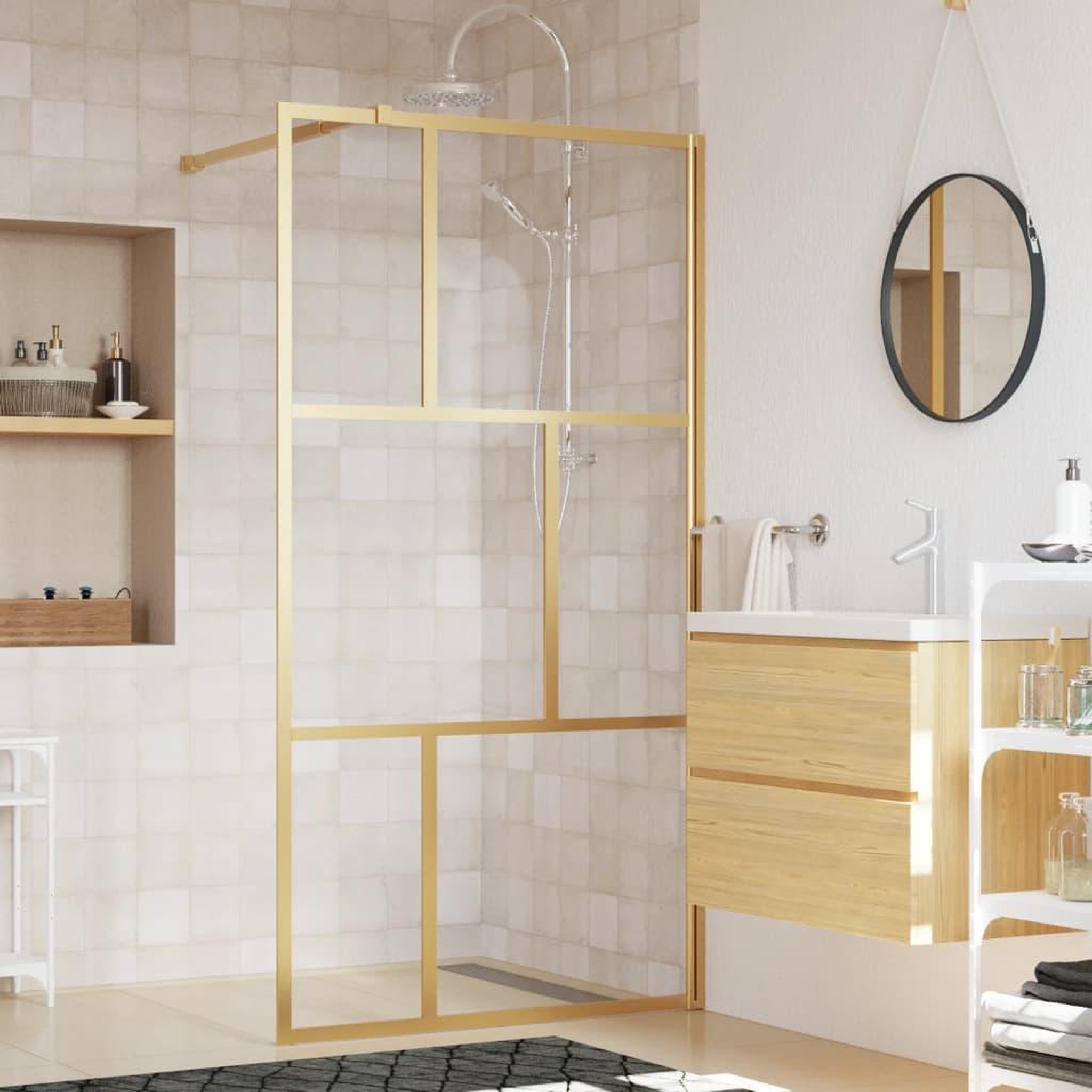 VIDAXL Paroi de douche avec verre ESG transparent dore 115x195 cm