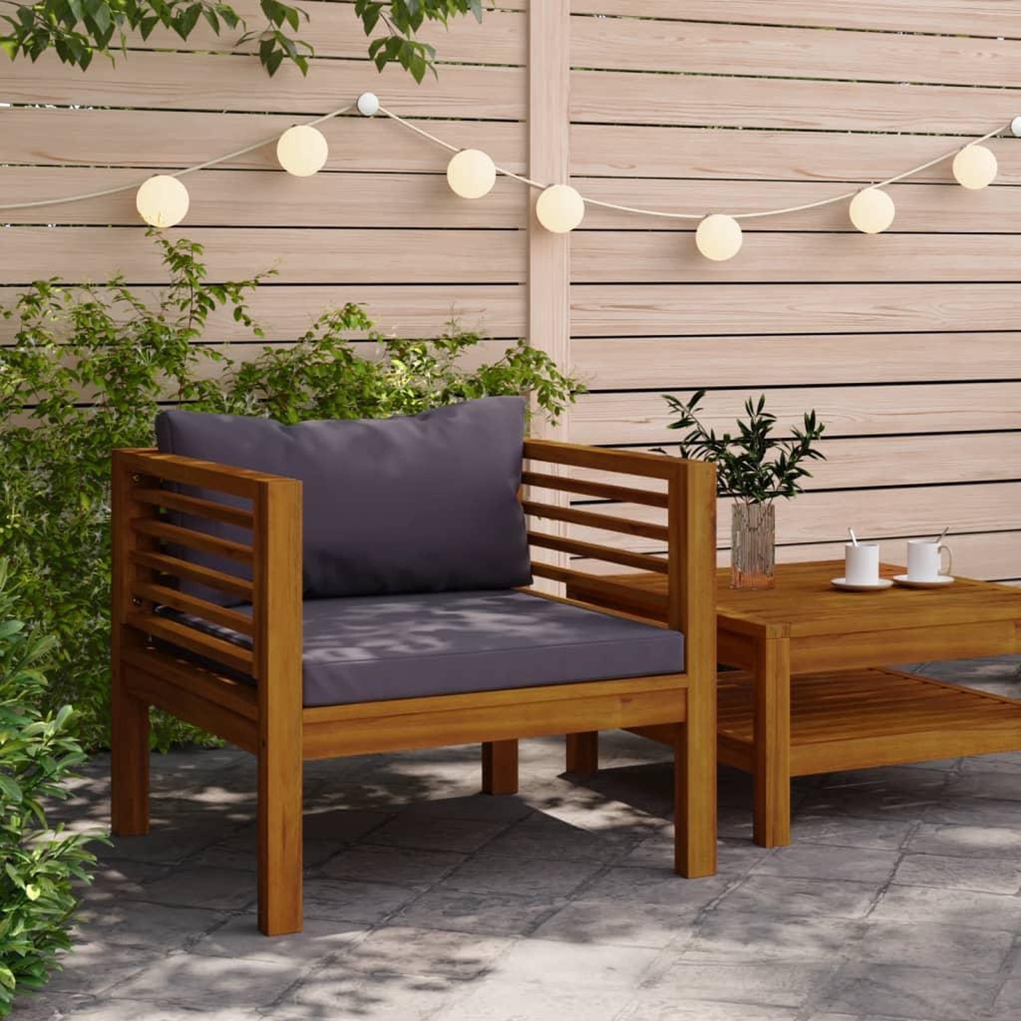 VIDAXL Chaise de jardin avec coussins gris fonce Bois d'acacia massif