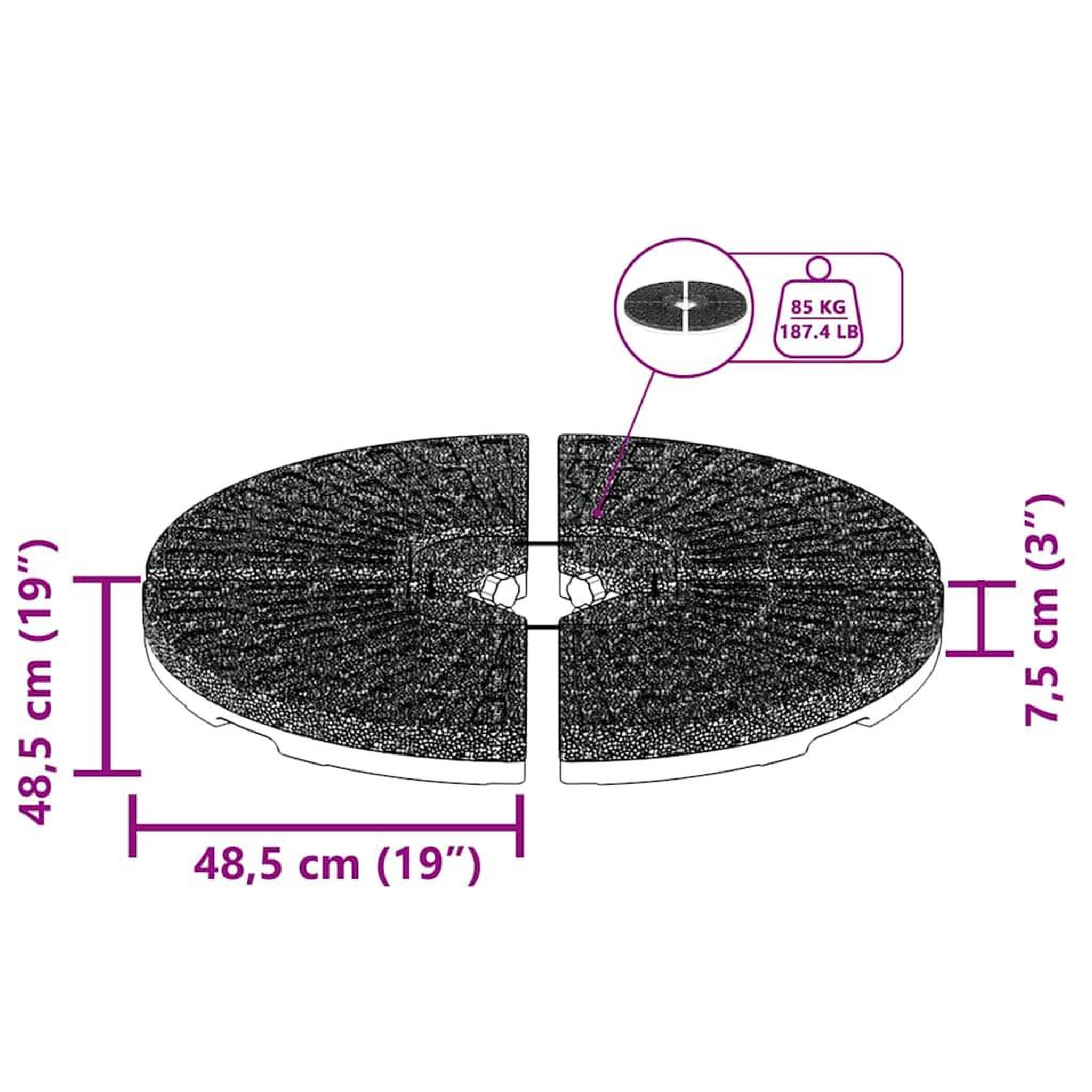 Voir la diapositive 3 : VIDAXL Base de Parasol en forme de ventilateur 4 pcs remplie de sable/eau Noir 52 L