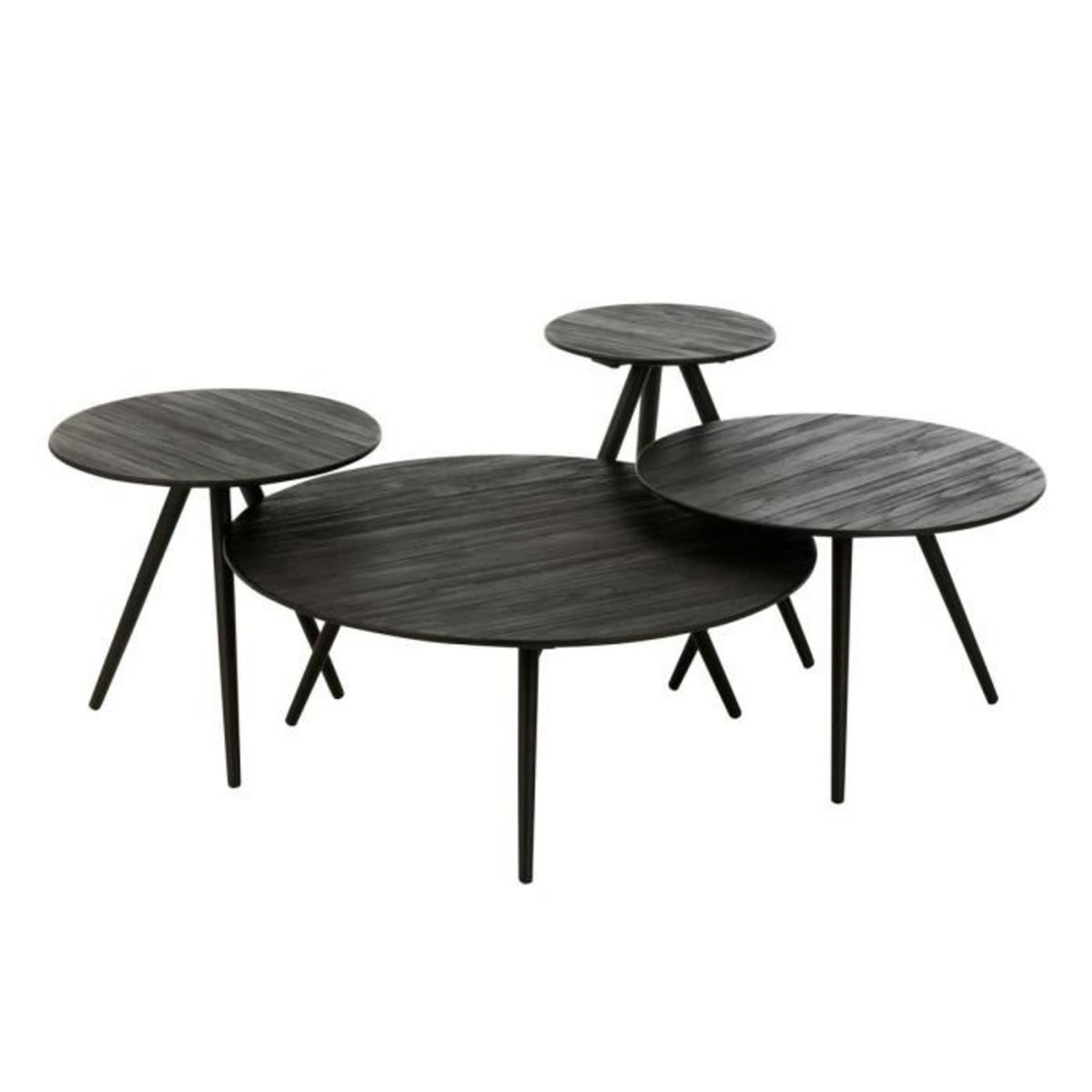 Paris Prix Lot de 4 Tables Basses en Bois  Teck  70cm Noir