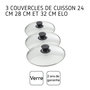 Voir la diapositive 4 : ELO Set de 3 couvercles de cuisson en verre 24 cm 28 cm et 32 cm Elo