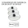 Voir la diapositive 4 : ELO Set de 3 couvercles de cuisson en verre 24 cm 28 cm et 32 cm Elo