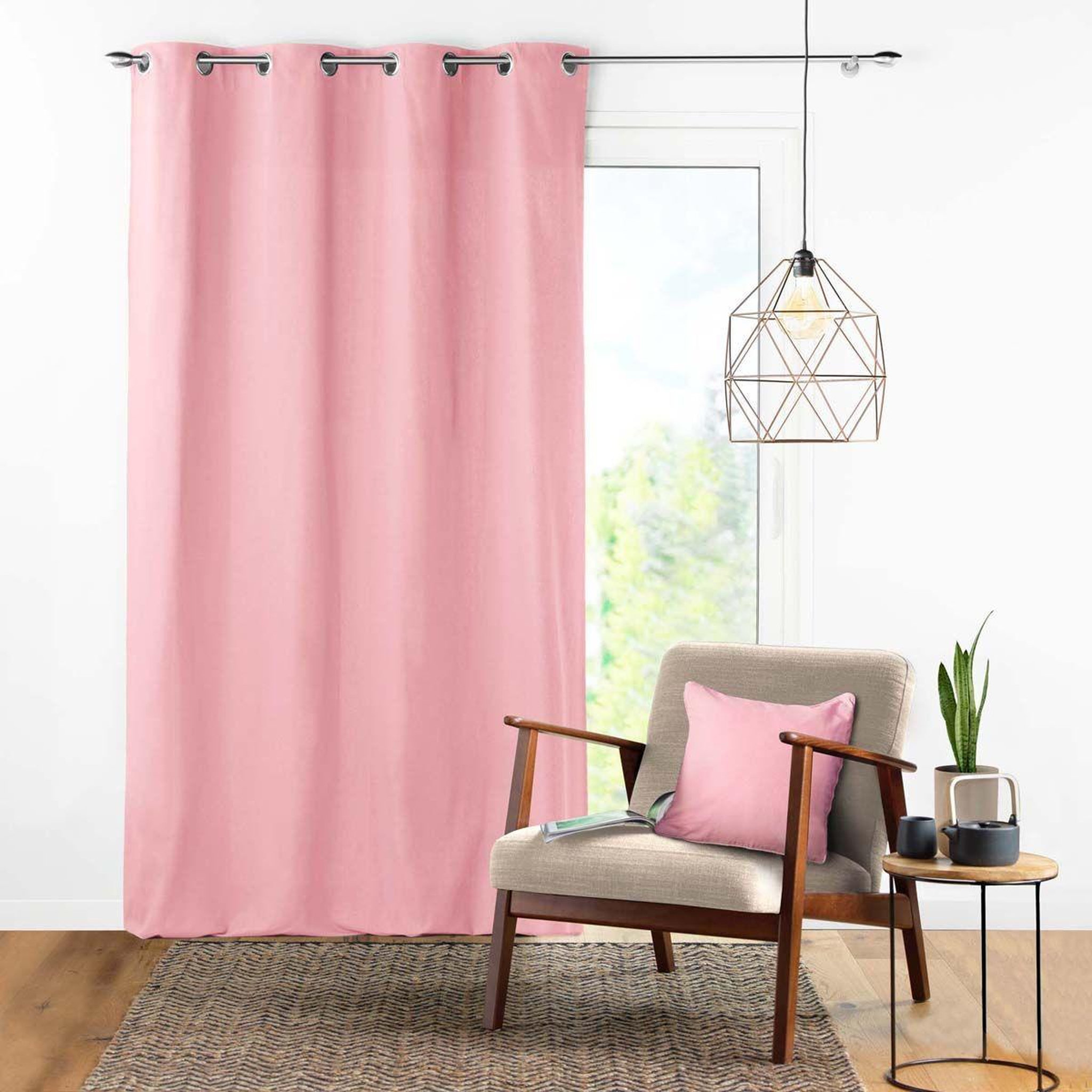 Douceur d'Intérieur Rideau à oeillets  panama  140x240cm rose dragée