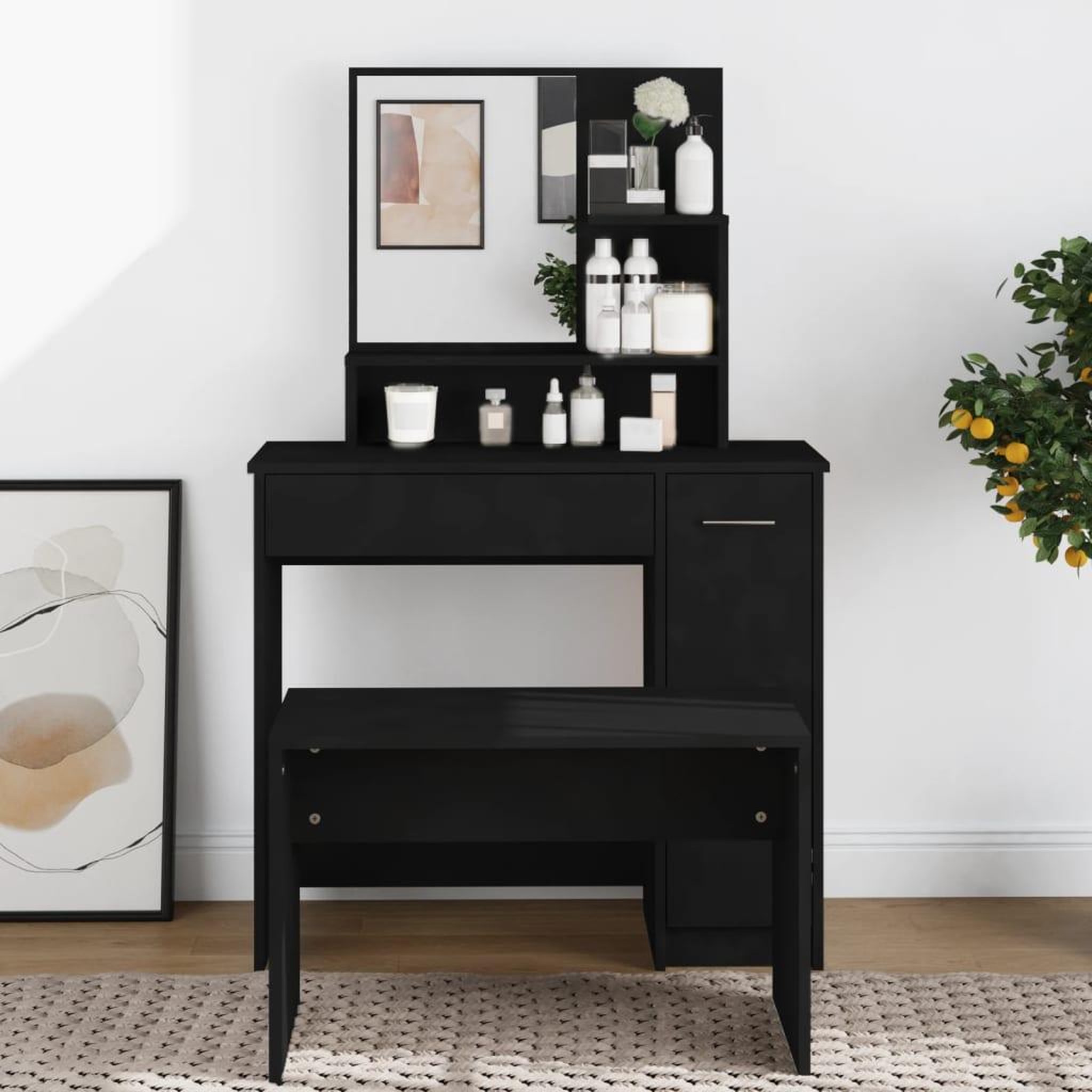 Voir la diapositive 3 : VIDAXL Coiffeuse avec miroir noir 86,5x35x136 cm