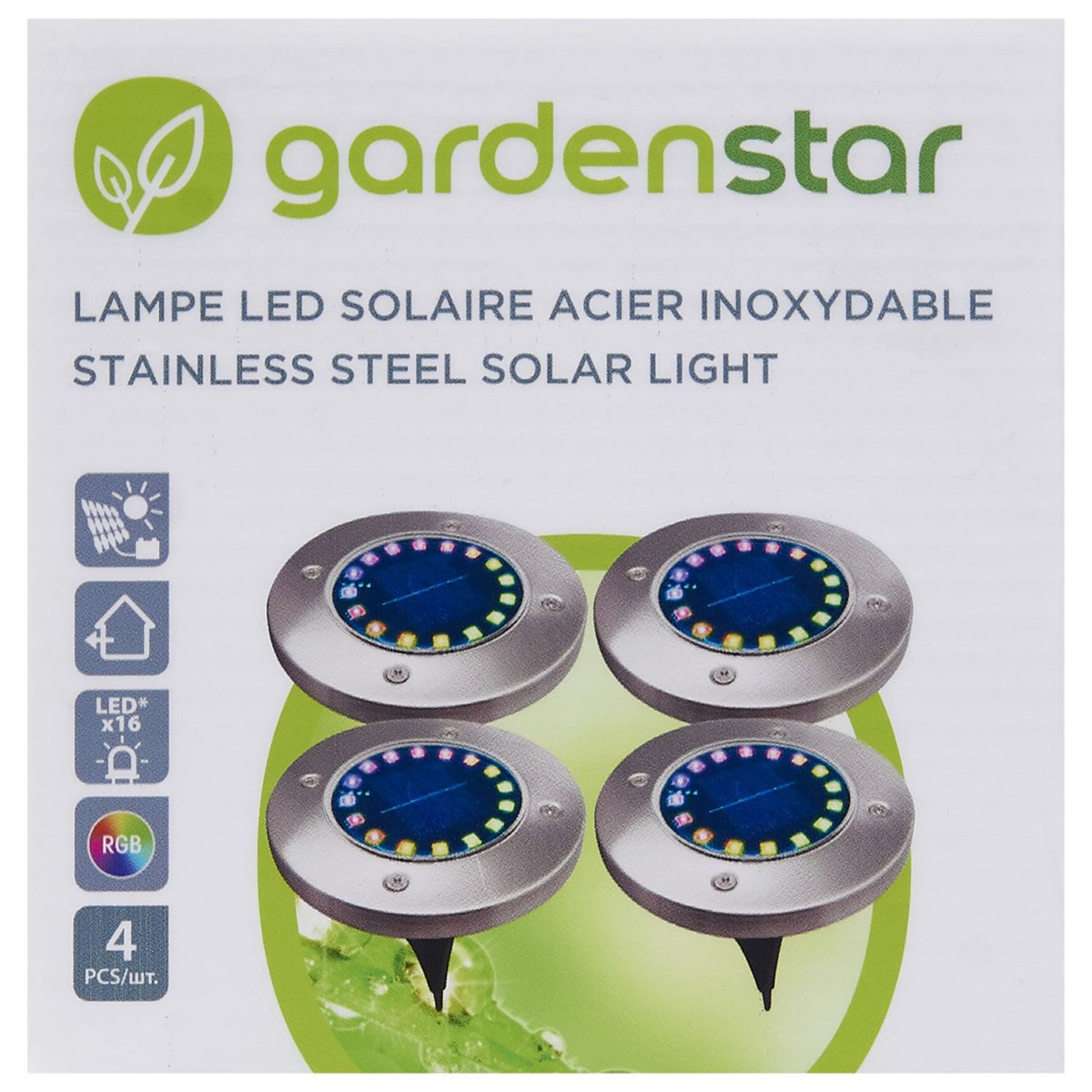 GARDENSTAR Lot de 4 spots en inox led multicolor rvb 11,5 x 13cm