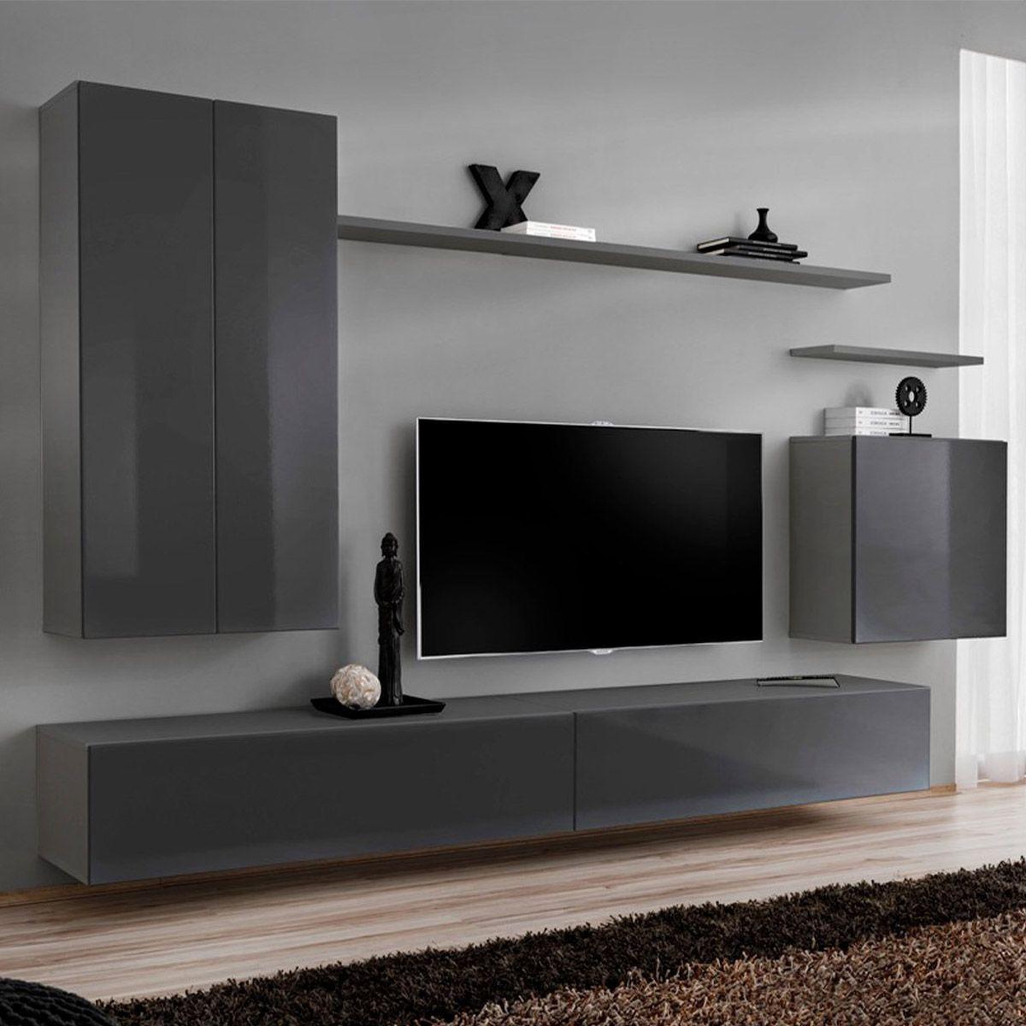 Voir la diapositive 1 : Paris Prix Meuble tv mural design  switch ii  330cm gris
