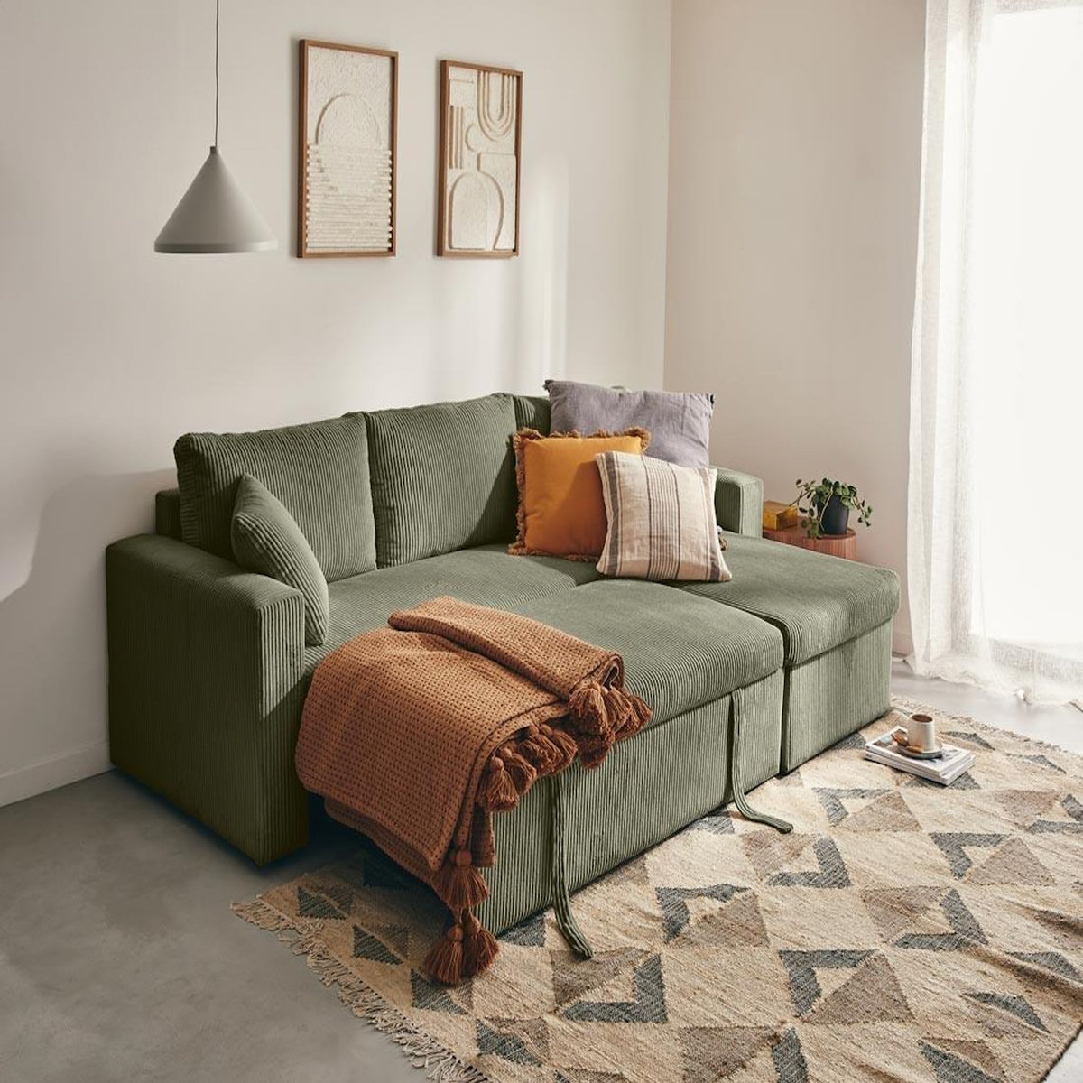 BEST MOBILIER Cyrus - canapé d'angle réversible 4 places - convertible avec coffre - en velours côtelé