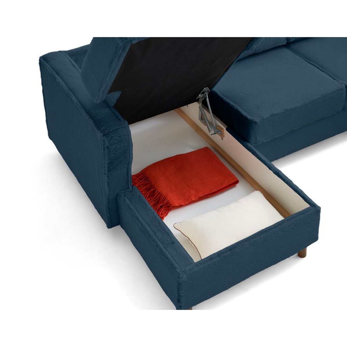 LISA DESIGN Jake - canapé panoramique d'angle droit 7 places convertible avec coffre en fausse fourrure