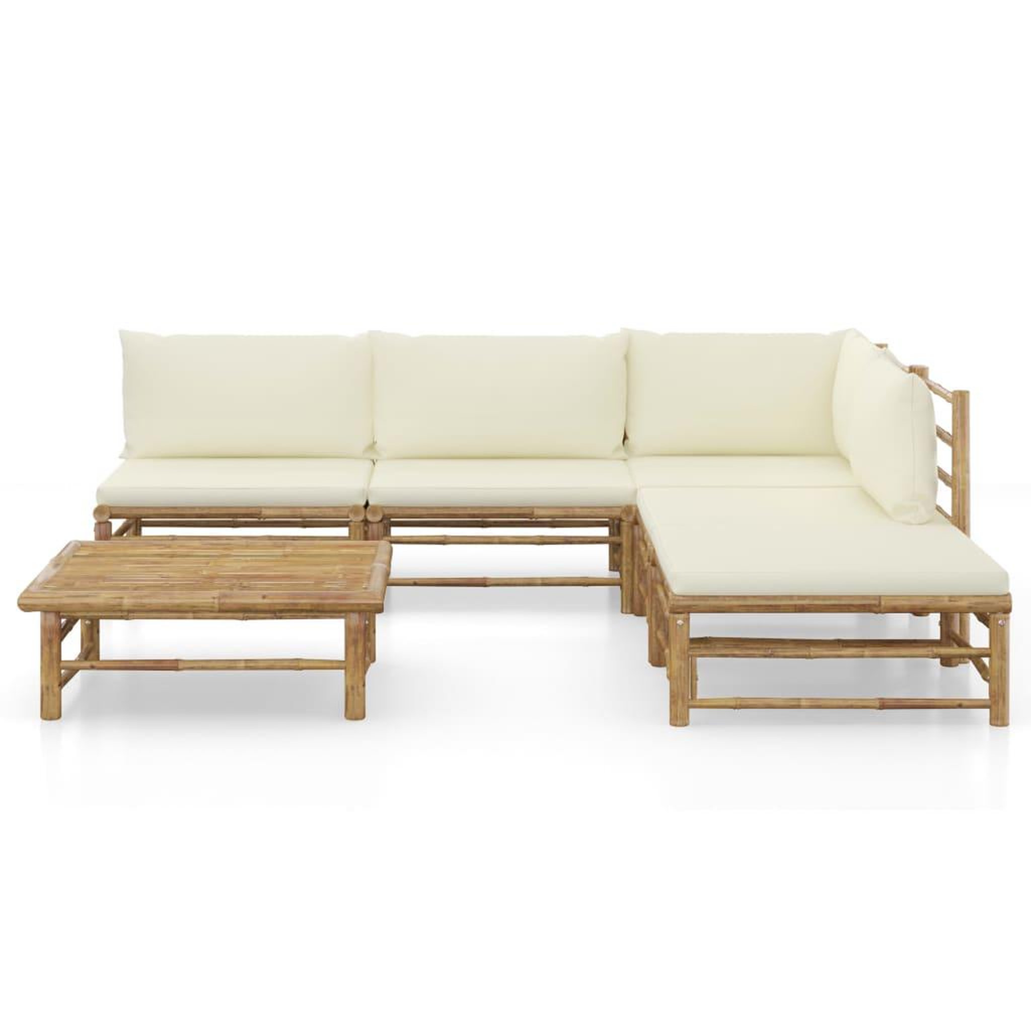 Voir la diapositive 2 : VIDAXL Salon de jardin 6 pcs avec coussins blanc creme bambou