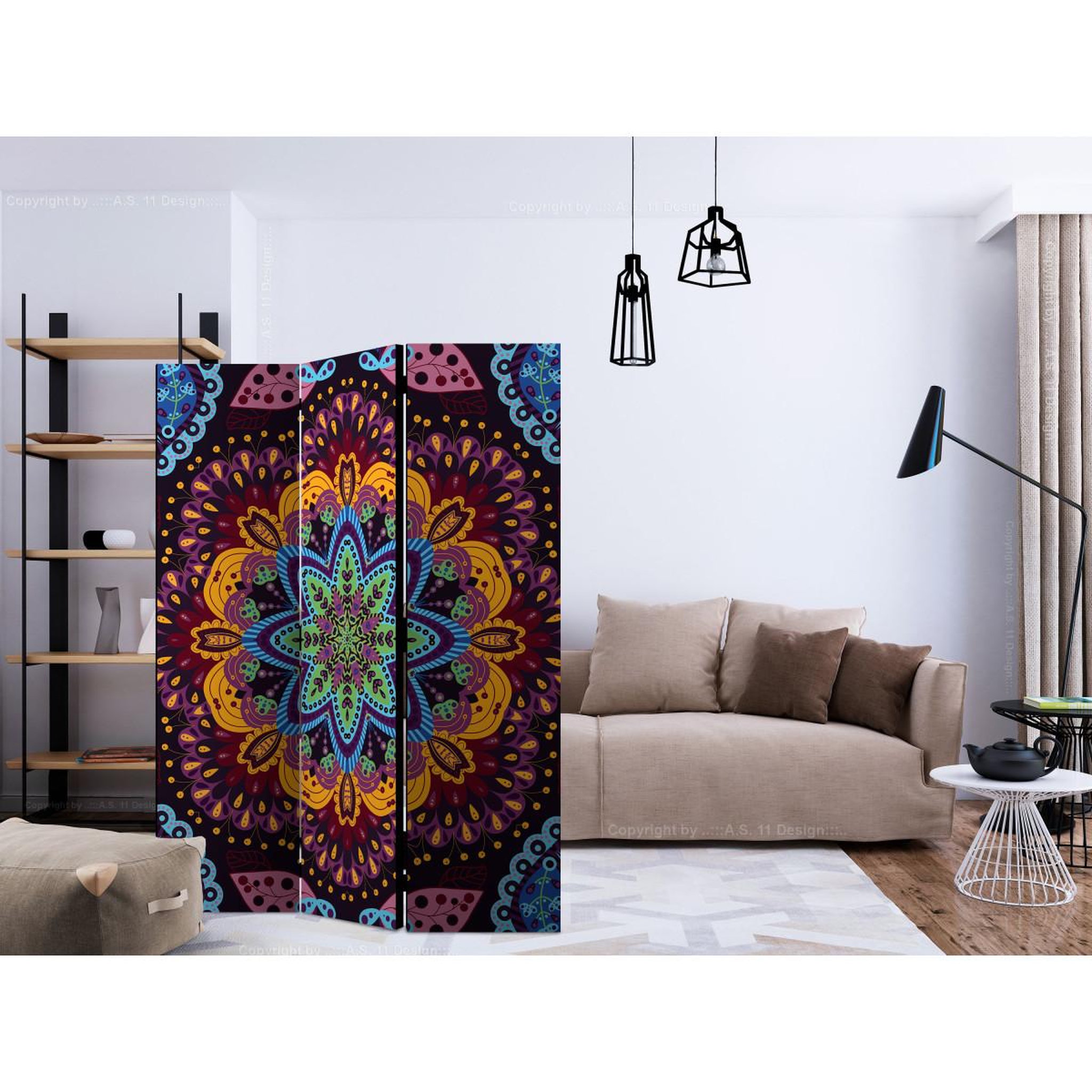 Voir la diapositive 2 : Paris Prix Paravent 3 volets  colourful kaleidoscope  135x172cm