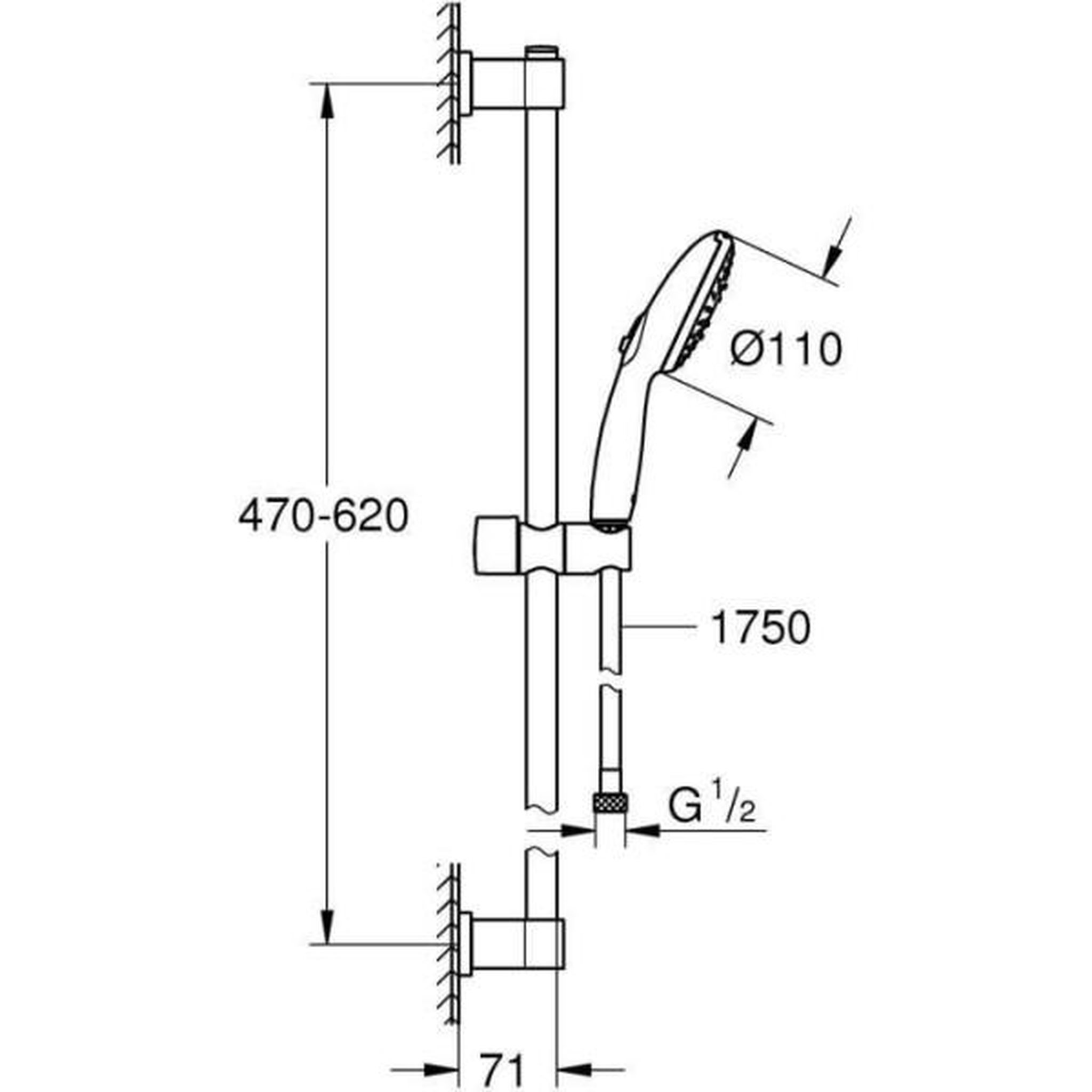 Voir la diapositive 3 : Grohe Ensemble de douche avec pommeau 3 jets, barre et flexible - grohe vitalio start 110 26032001 - sélection facile - economie d'ea