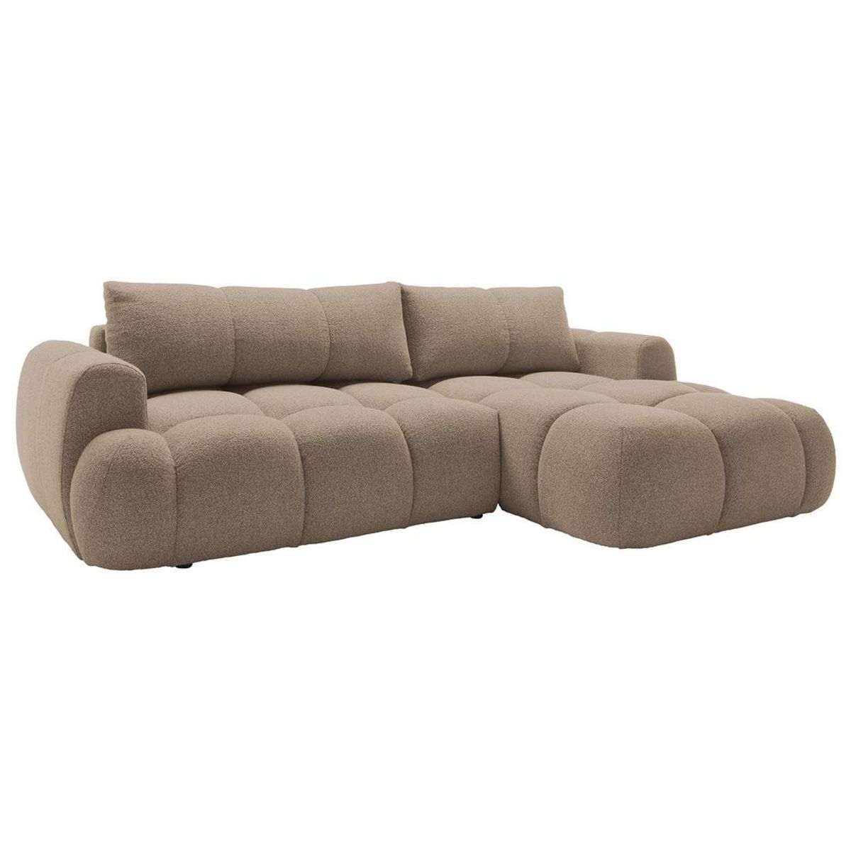 BEST MOBILIER Yulin - canapé d'angle droit 4 places convertible avec coffre en tissu bouclette