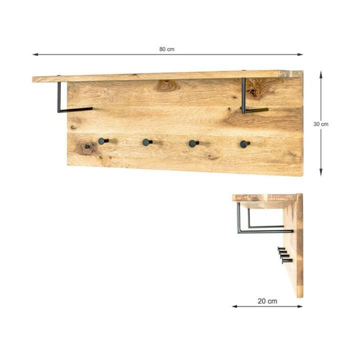 Paris Prix Patère Murale 4 Crochets & Cintre  Royal Oak  80cm Naturel