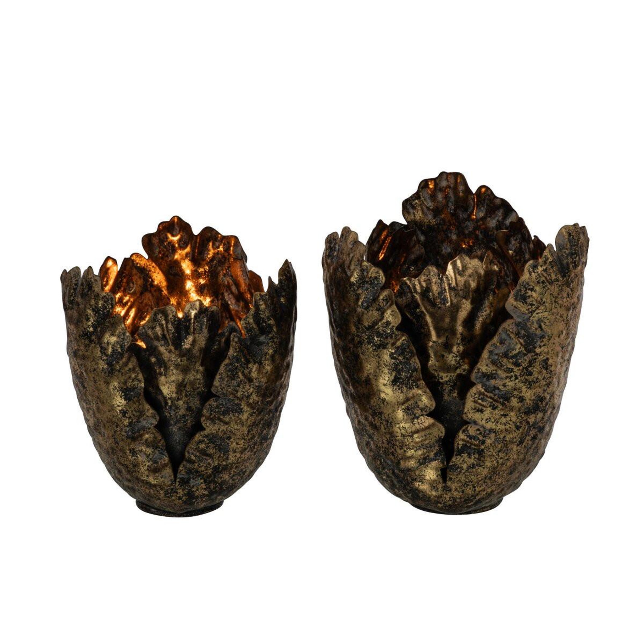 Voir la diapositive 2 : J-LINE Lot de 2 photophores tulipes  vidal  17cm bronze