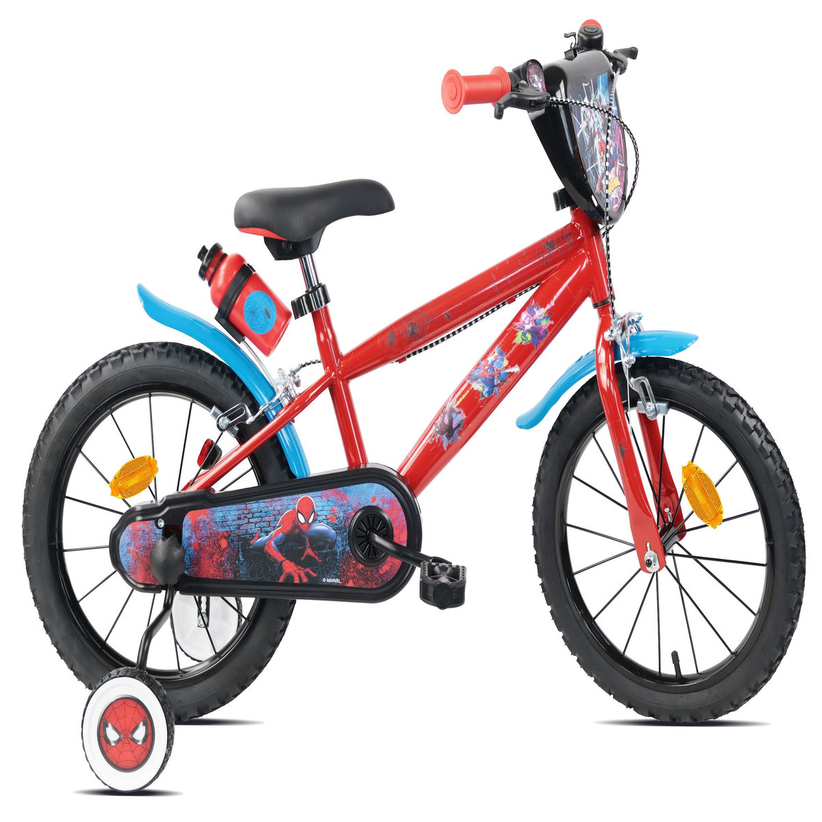 Spiderman Vélo enfant 16'' SPIDERMAN / MARVEL pour enfant de 100 cm à 125 cm avec 2 freins, plaque avant, bidon arrière et pneus gonflables !