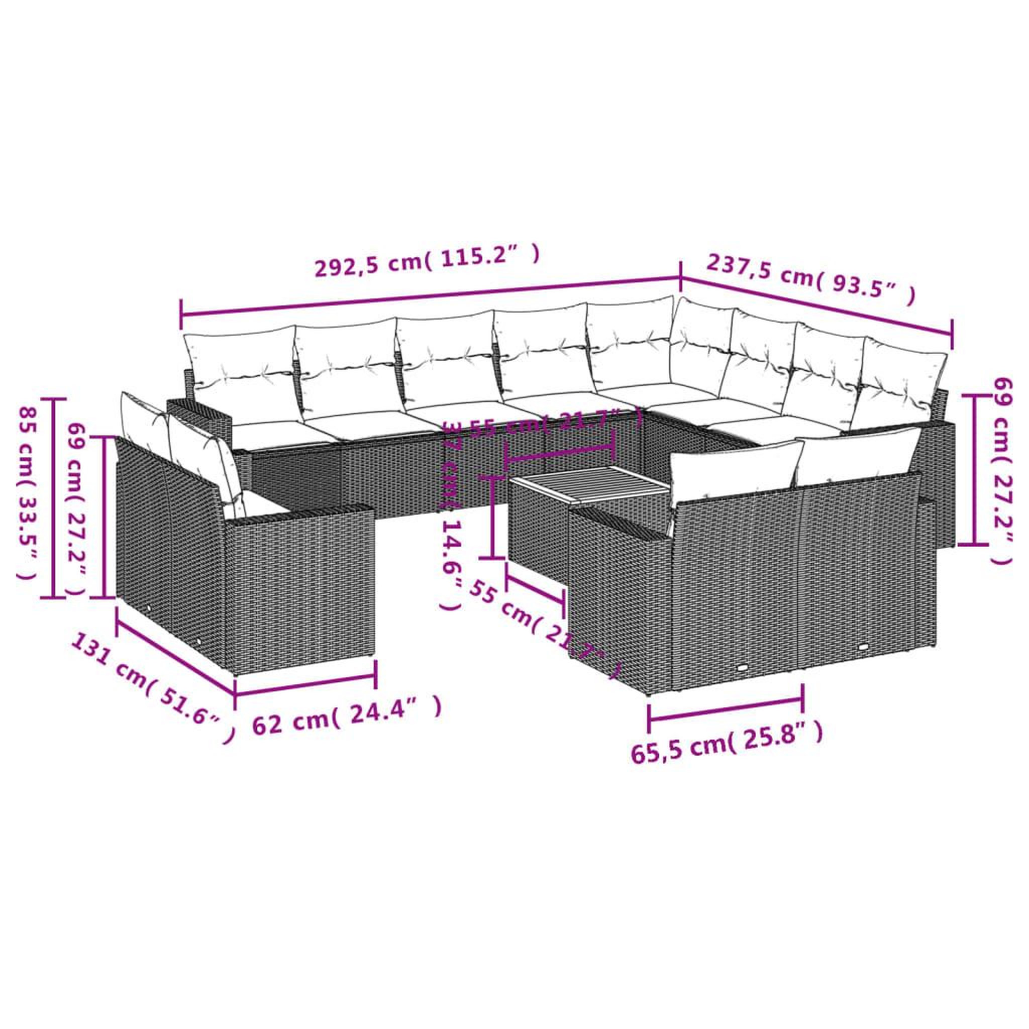 Voir la diapositive 6 : VIDAXL Salon de jardin avec coussins 13 pcs noir resine tressee
