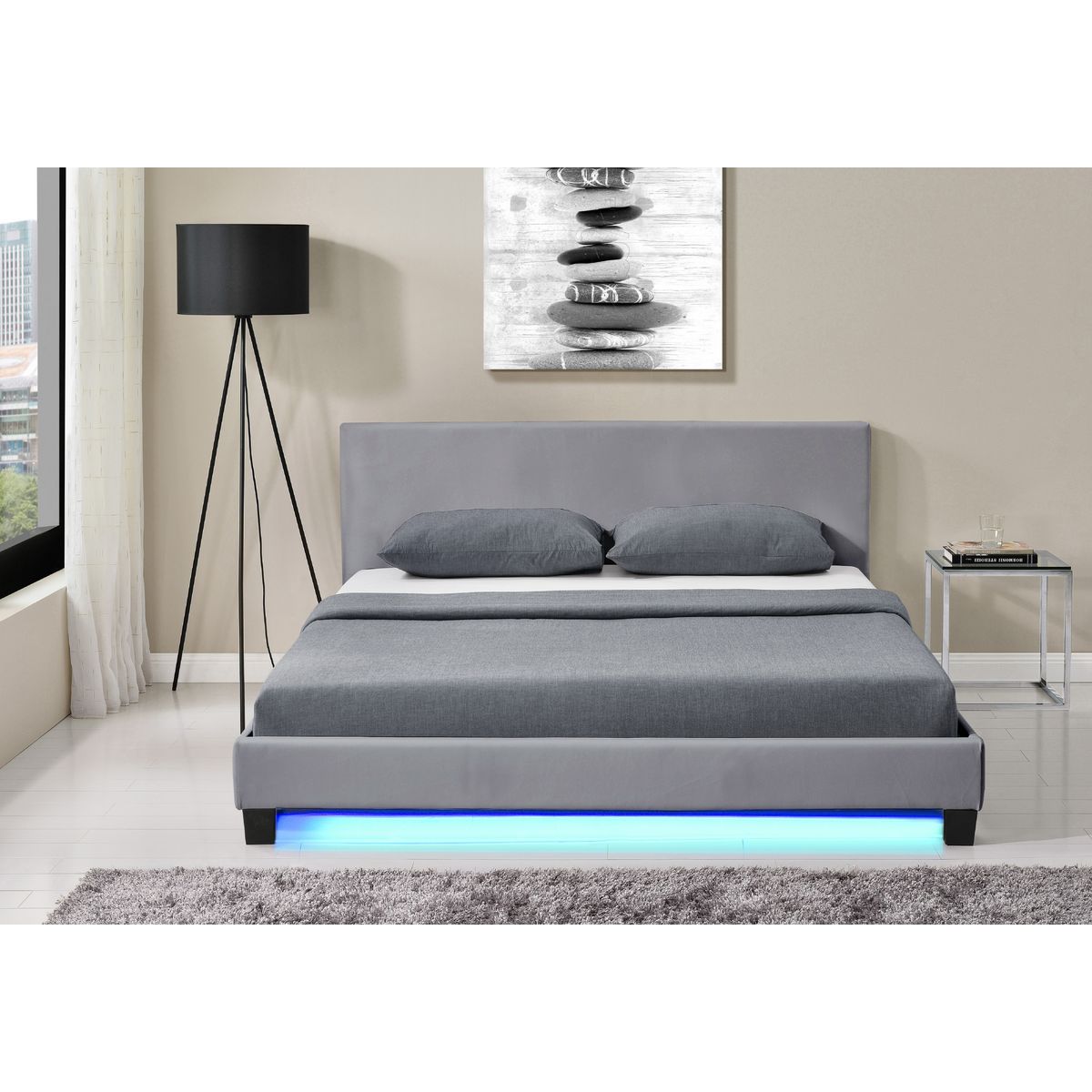 Lit LED avec tête de lit et sommier à lattes 160x200 cm MARTIN