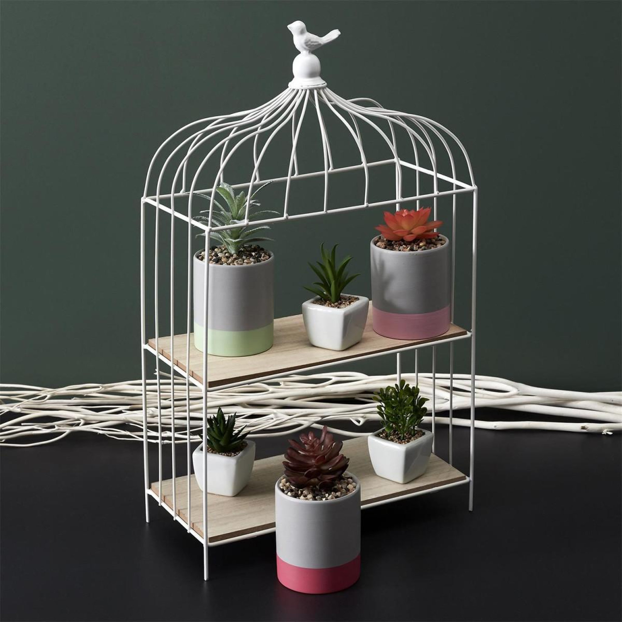 Voir la diapositive 4 : The Home Deco Factory Étagère Déco à Poser  Cage à Oiseau  51cm Blanc