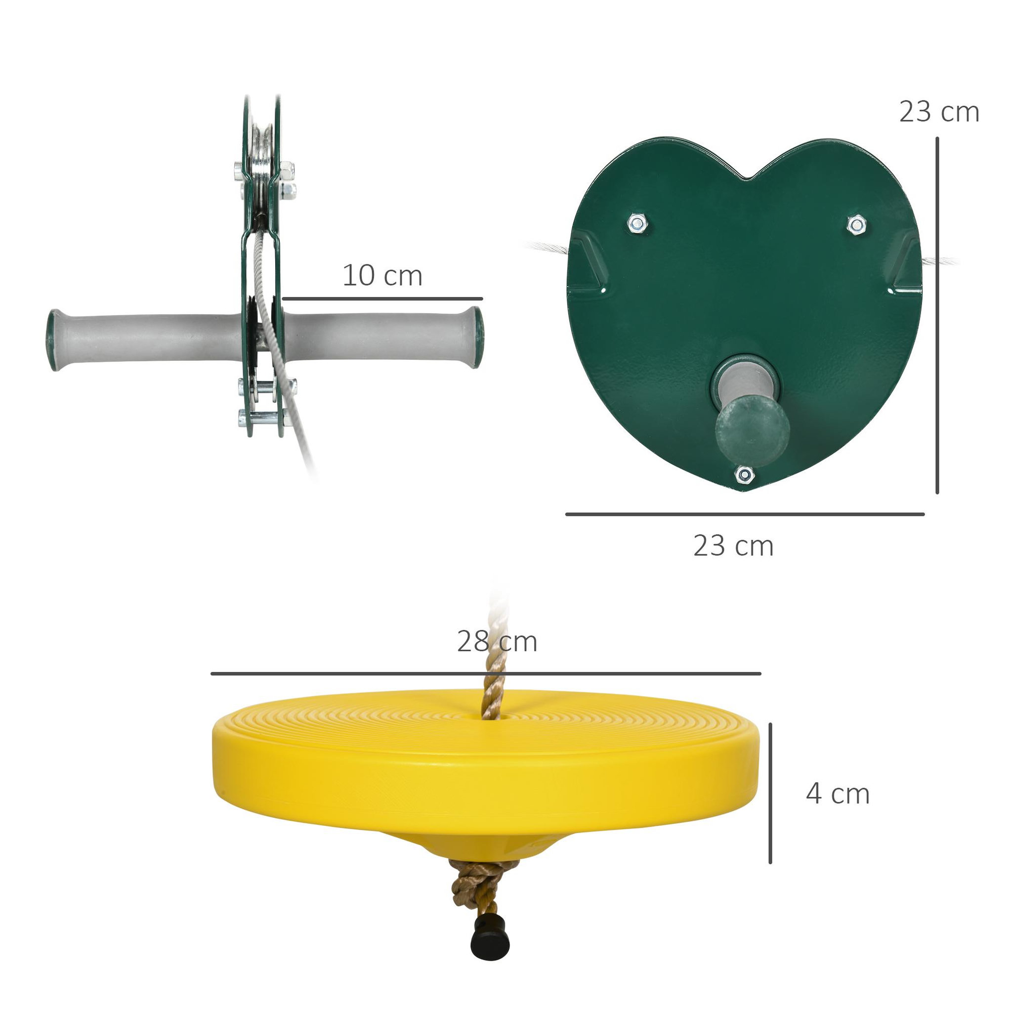 Voir la diapositive 3 : OUTSUNNY Kit complet tyrolienne 25 m - câble épais, poulie, poignées antidérapantes, assise PE - accessoires inclus