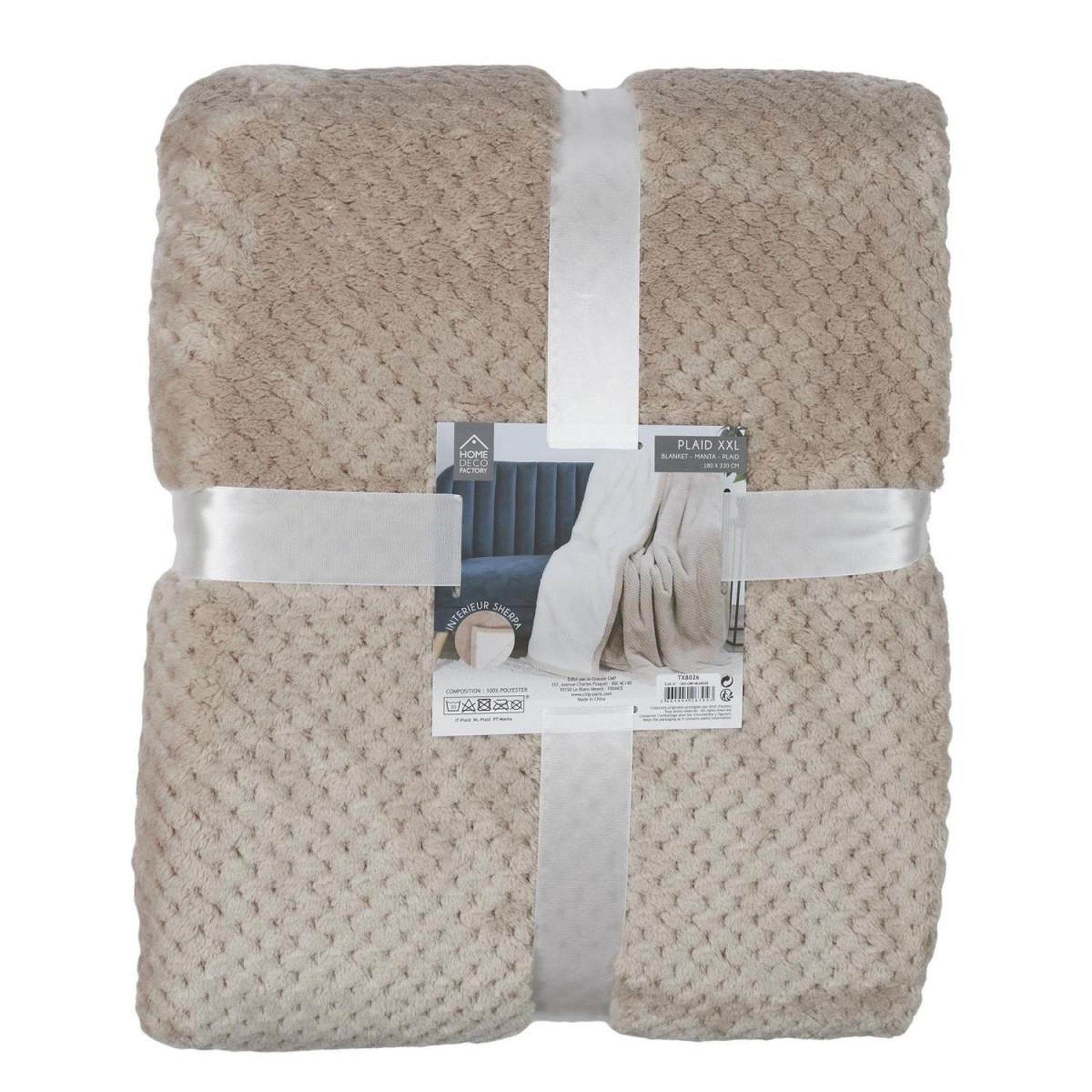 Voir la diapositive 4 : The Home Deco Factory Plaid  nid d'abeille sherpa  180x220cm beige