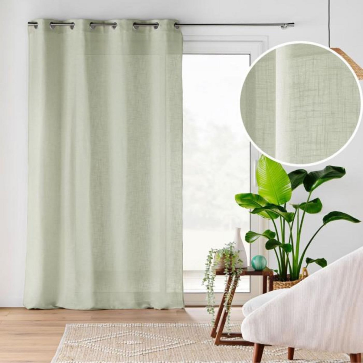 Paris Prix Rideau Voilage à Œillets  Cloris  140x240cm Sauge