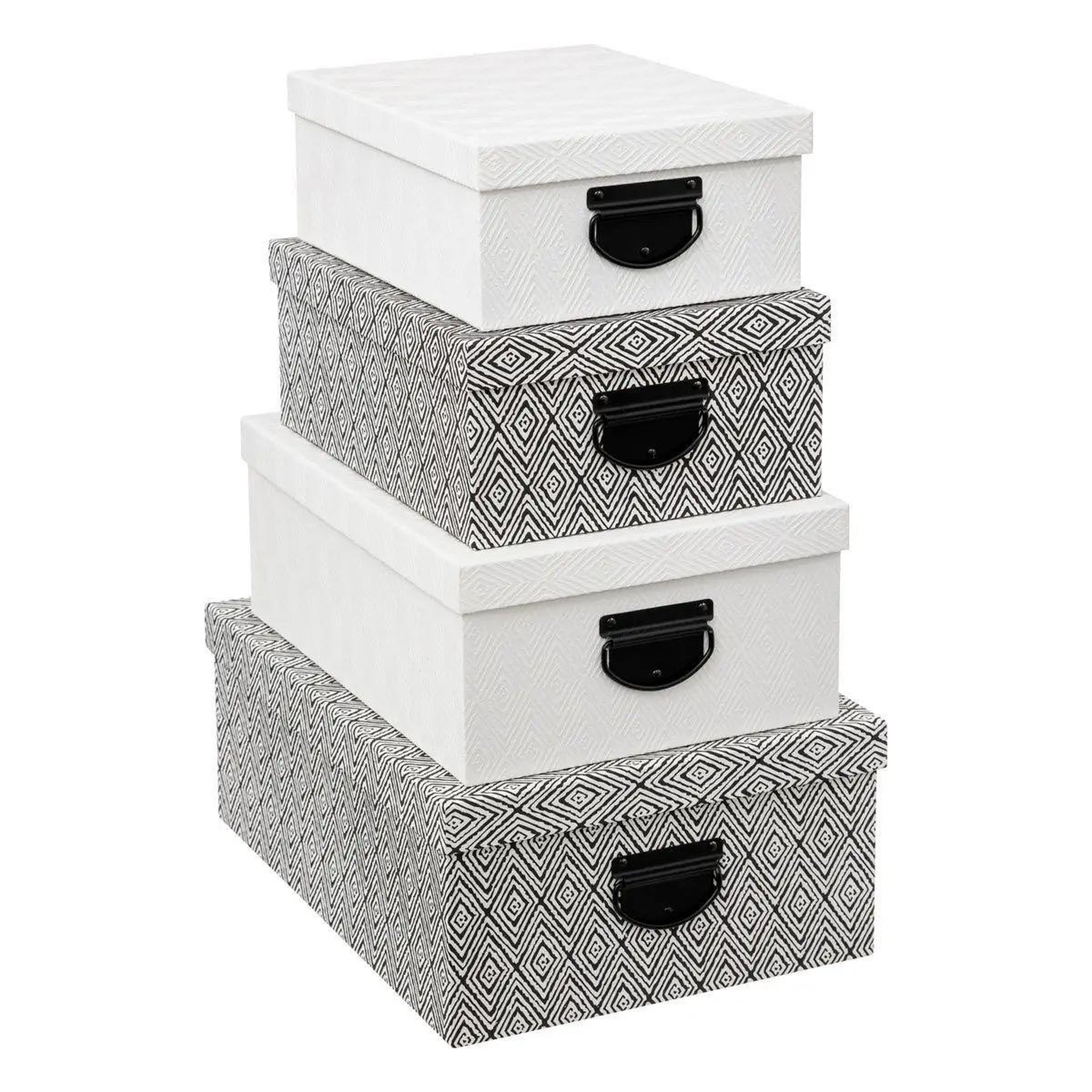 FIVE Lot de 4 boîtes de rangement  effet relief  39cm blanc