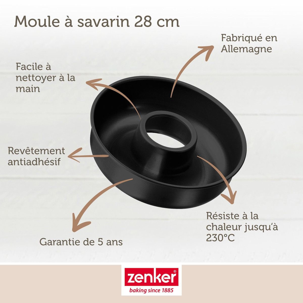 ZENKER Set pâtisserie avec moule à savarin 28 cm en acier, 2 bols à mixer, verre mesureur et spatule Zenker