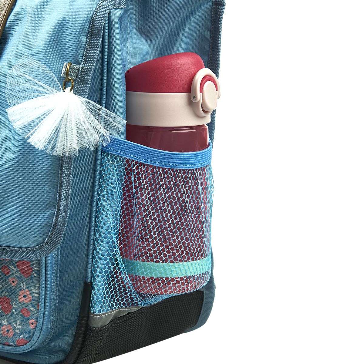 AUCHAN Cartable 38 cm CP/CE1/CE2 bleu motif fleurs avec leds