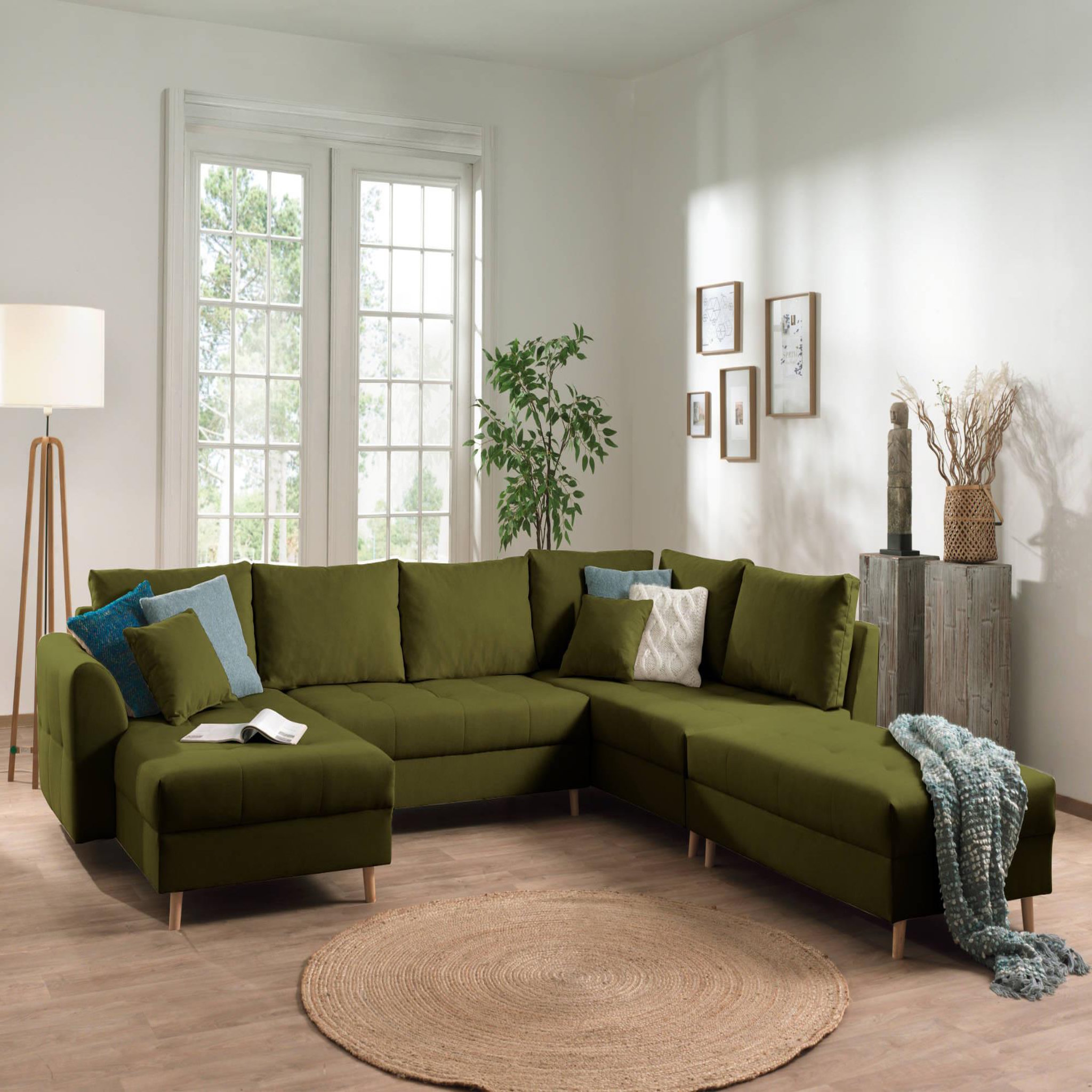 Voir la diapositive 4 : LISA DESIGN Rune - canapé panoramique - avec pouf d'appoint - 7 places - style scandinave - droit