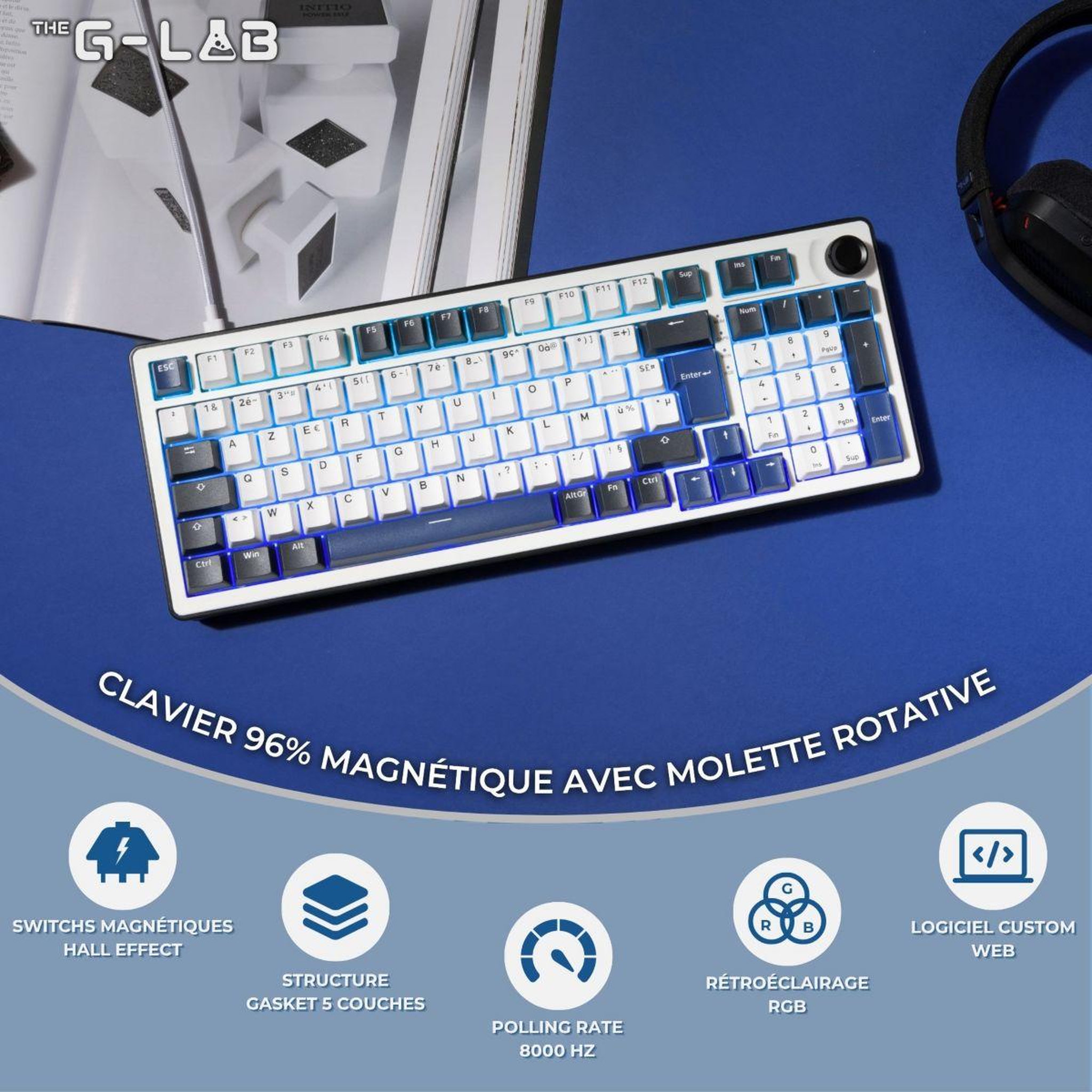 Voir la diapositive 3 : THE G-LAB Clavier gamer keyz elite 400 he bw magnetique