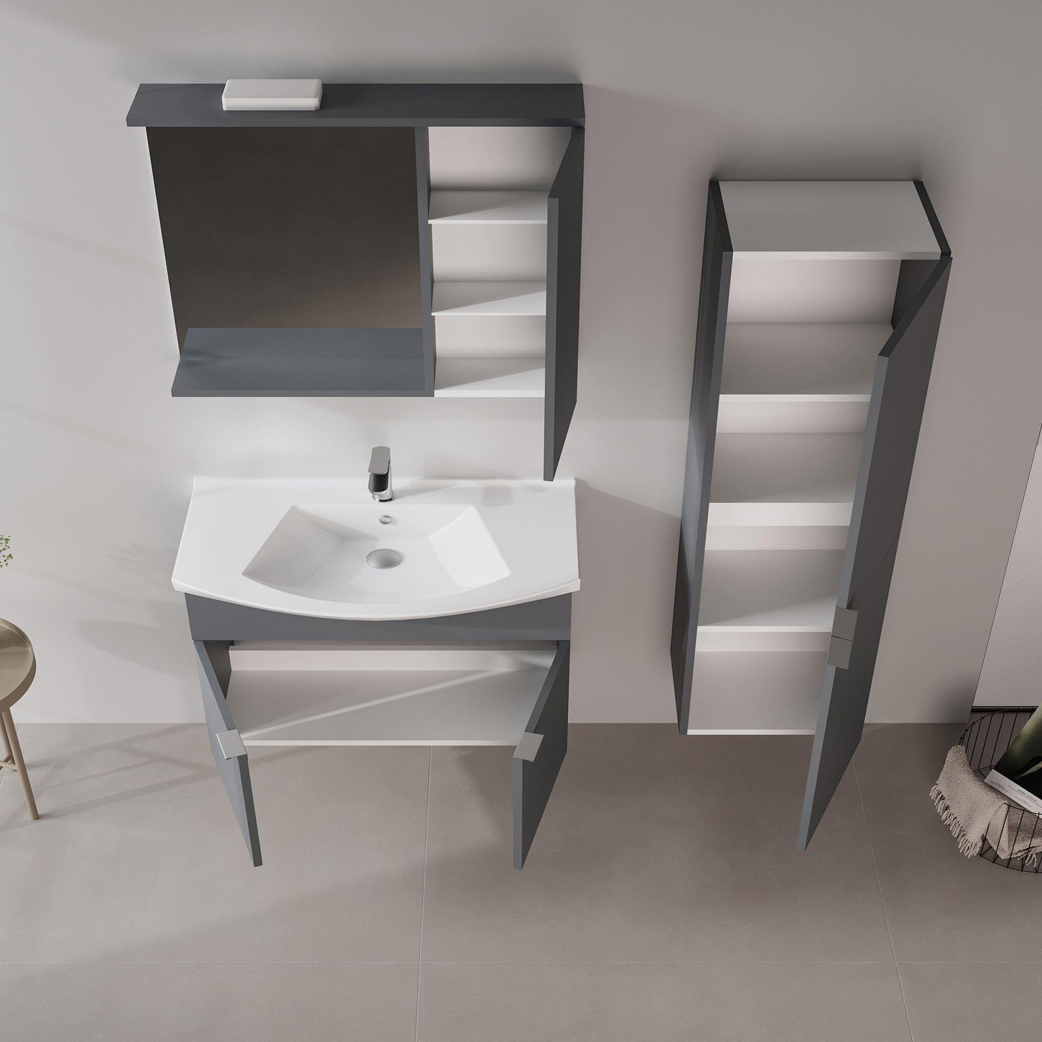 Voir la diapositive 4 : Habitat et Jardin Meuble Salle de Bain avec Miroir  Purus 80  - 75 x 18 x 68 cm - Matte Anthracite