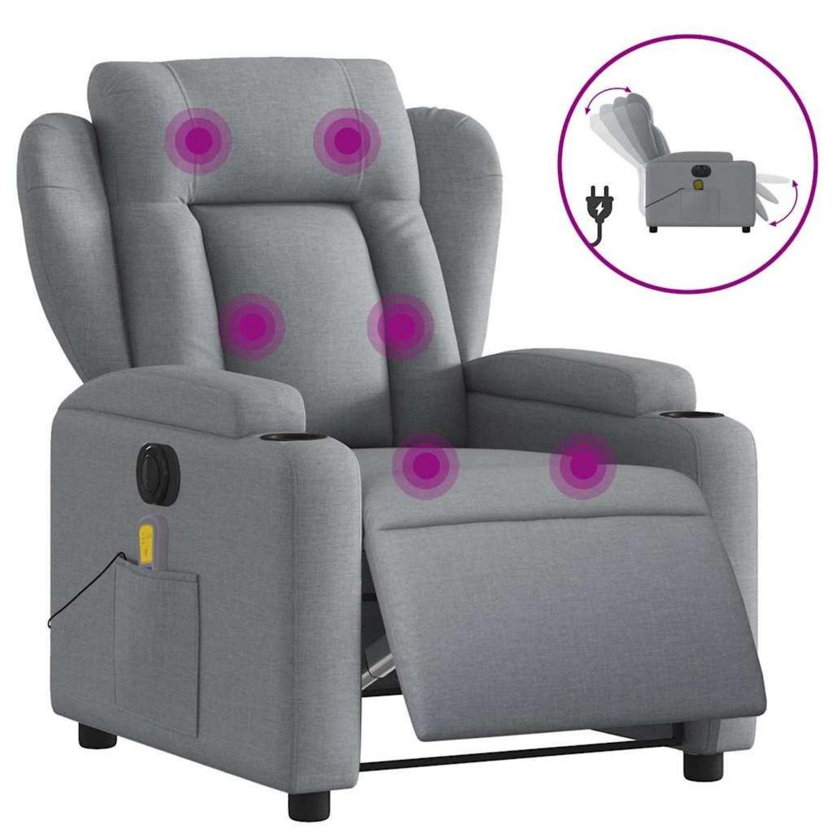 VIDAXL Fauteuil de massage inclinable electrique gris clair tissu