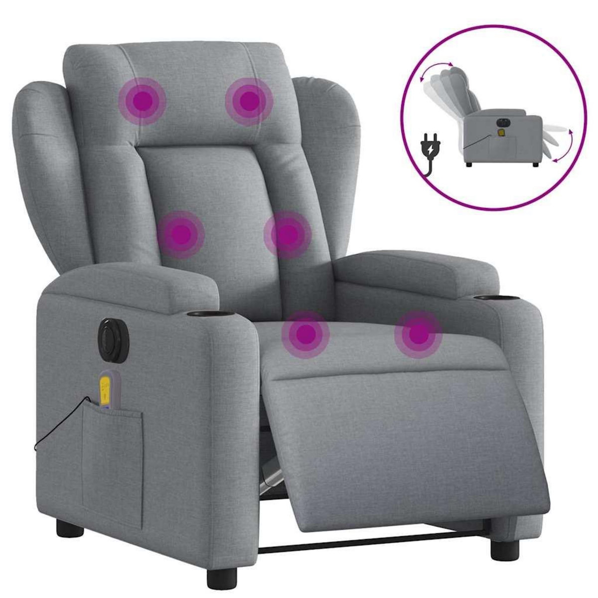 VIDAXL Fauteuil de massage inclinable electrique gris clair tissu