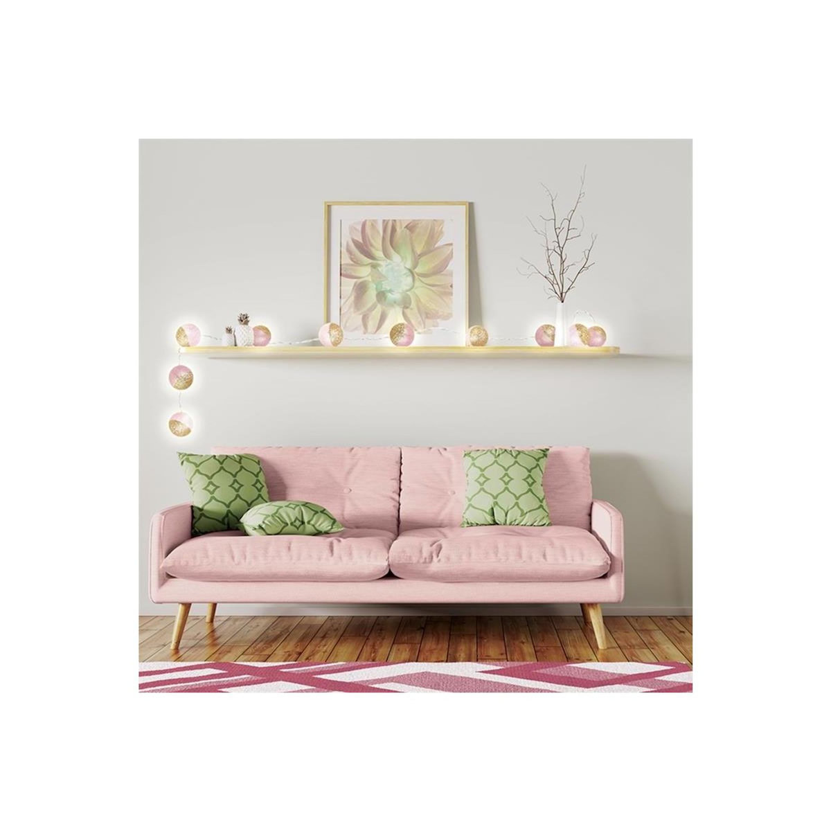 Paris Prix Guirlande Lumineuse à Led  10 Boules  192cm Rose & Or