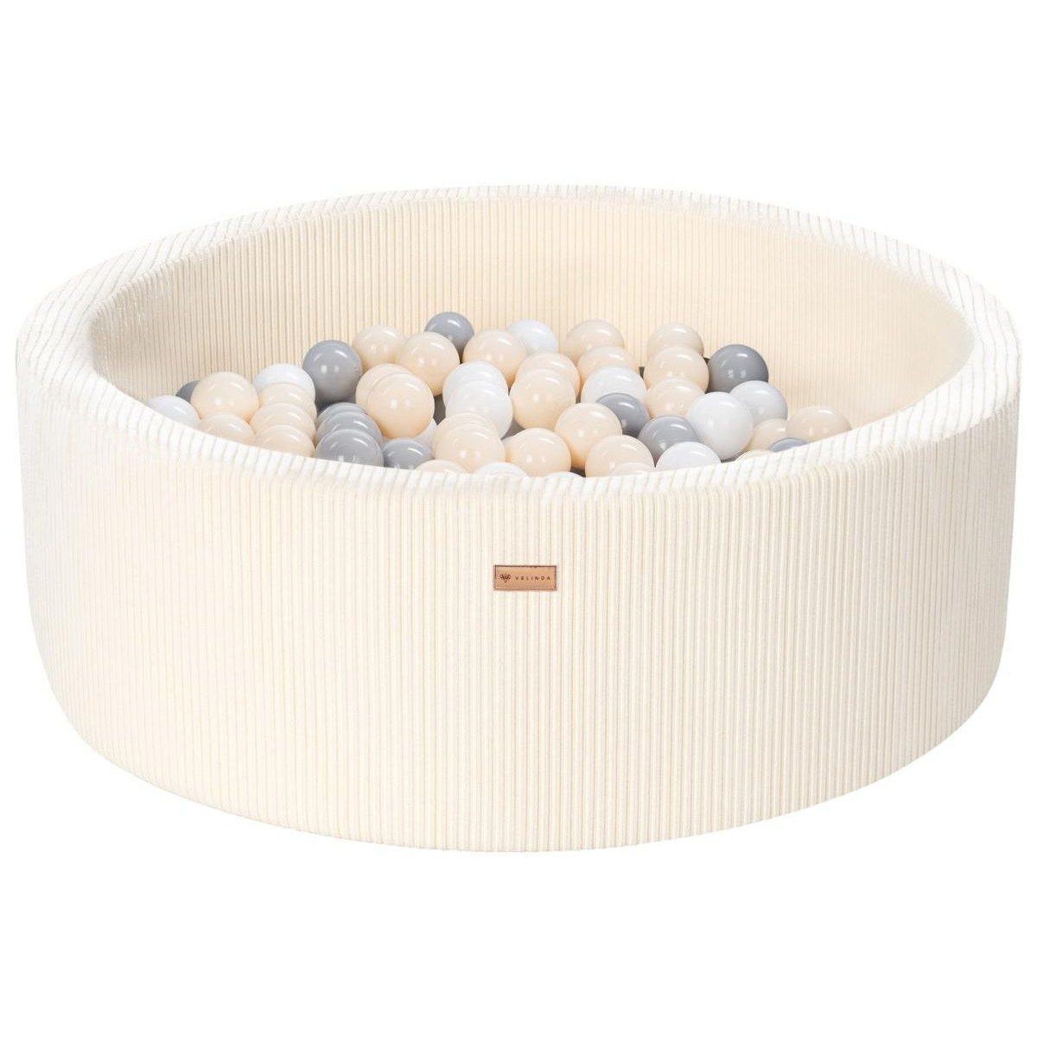 VELINDA Piscine à balles en velours côtelé avec 200 balles, diamètre env. 90 cm — crème