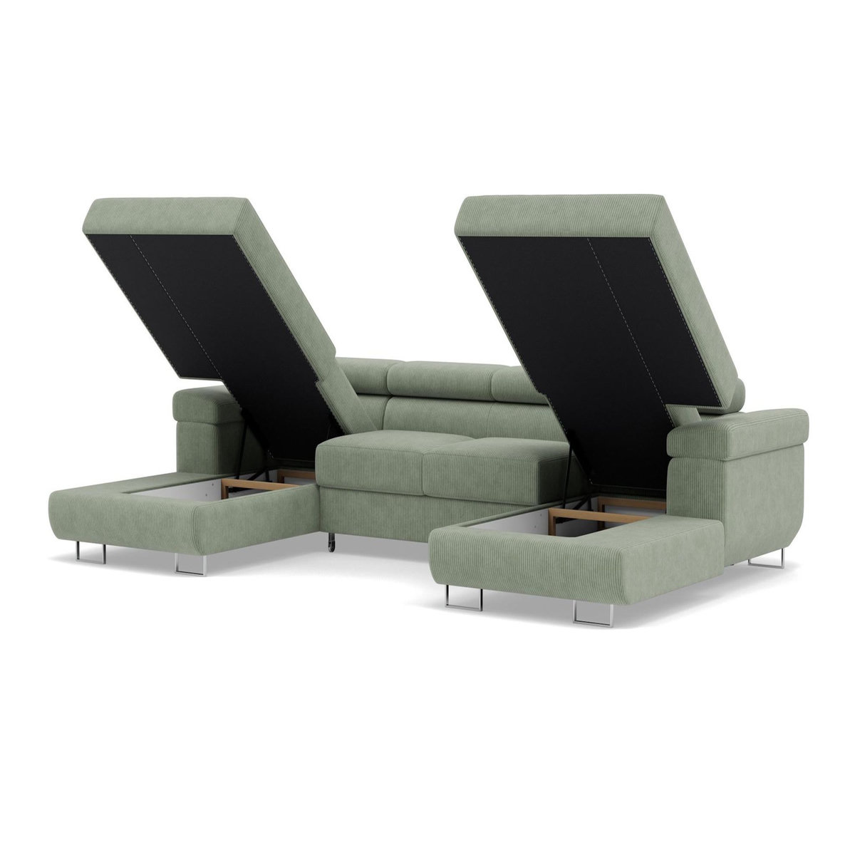 BEST MOBILIER Pablo - canapé panoramique en u - 7 places - convertible avec coffres et têtières réglables - en velours côtelé