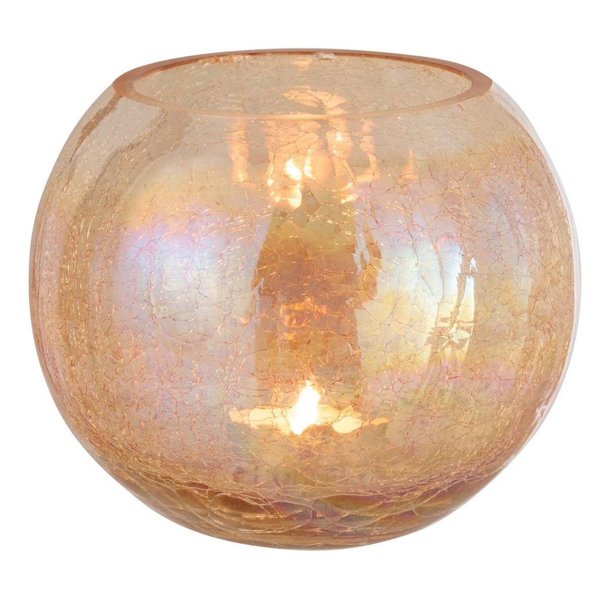 Voir la diapositive 2 : J-LINE Photophore en Verre  Boule Craquelée  20cm Ambre