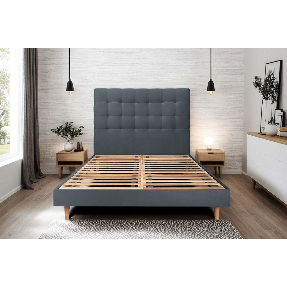 Sommeil de Plomb Lit avec tête de lit capitonnée velours et sommier kit - Hauteur totale : 29cm