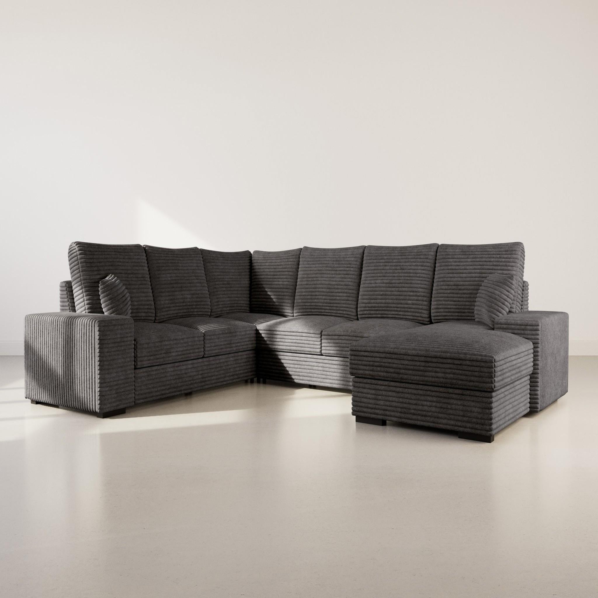 Voir la diapositive 1 : BEST MOBILIER Lorie - canapé panoramique d'angle gauche 7 places convertible en velours côtelé grosse côte avec coffre