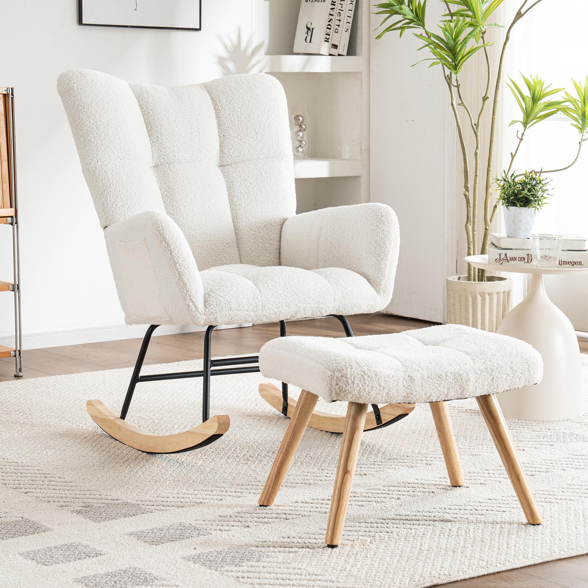 Voir la diapositive 2 : MERAX Rocking-chair Fauteuil à Bascule Avec 1 Repose-pieds Blanc