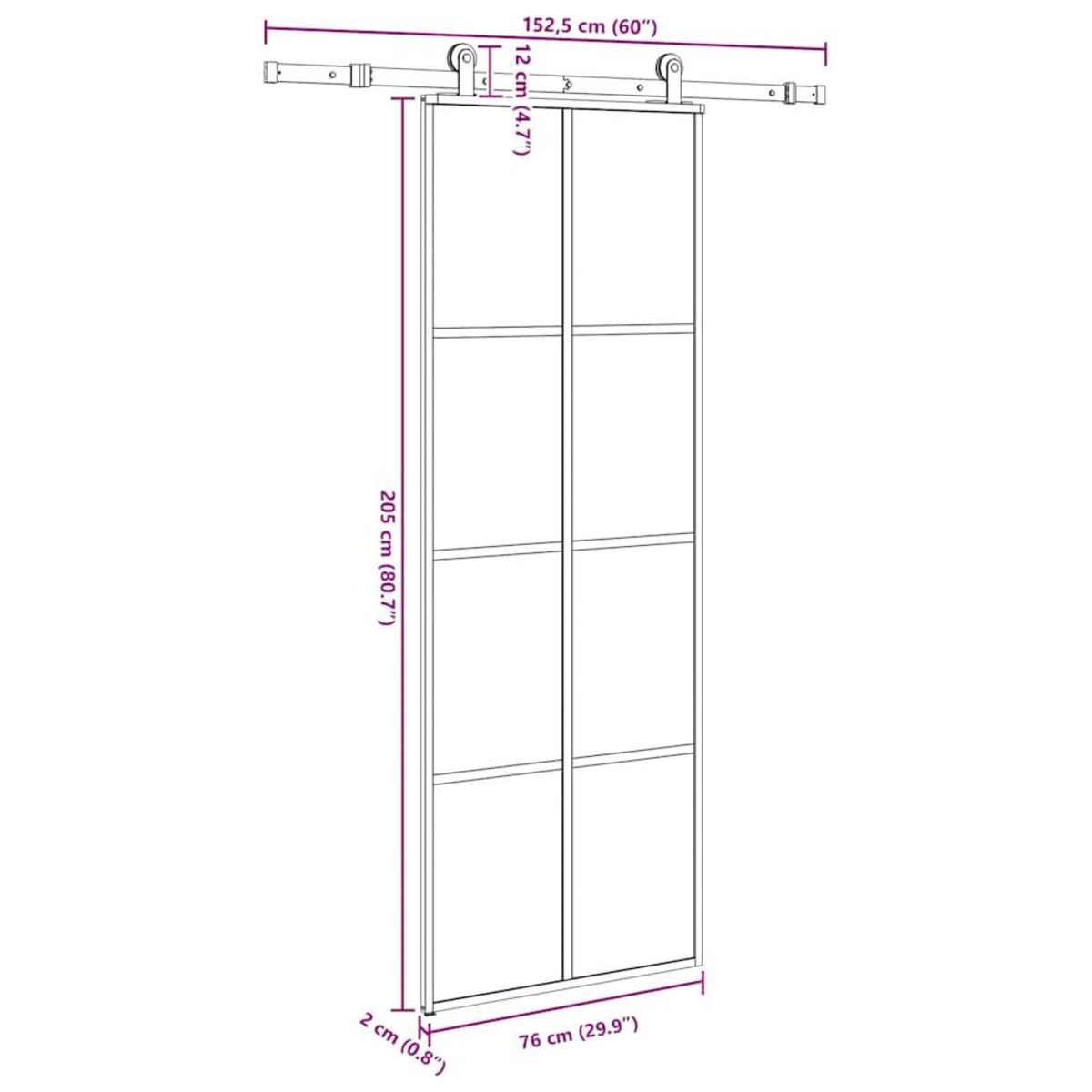 VIDAXL Porte coulissante avec kit de quincaillerie 76x205 cm Verre ESG