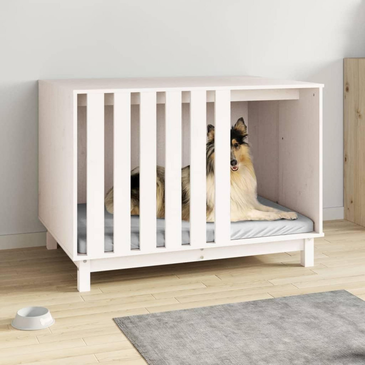 VIDAXL Niche pour chien Blanc 100x70x72 cm Bois de pin massif