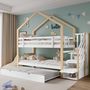 Voir la diapositive 2 : MERAX Lit superposé 90x200(90x190)cm bois et mdf coloris blanc+naturel