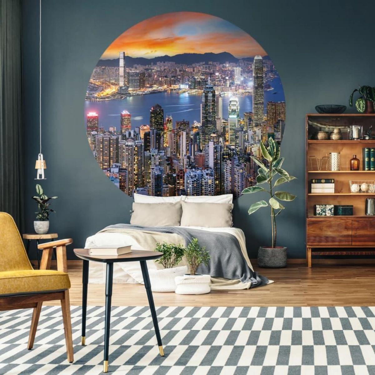 WallArt WallArt Papier peint cercle Skyline by Night 190 cm