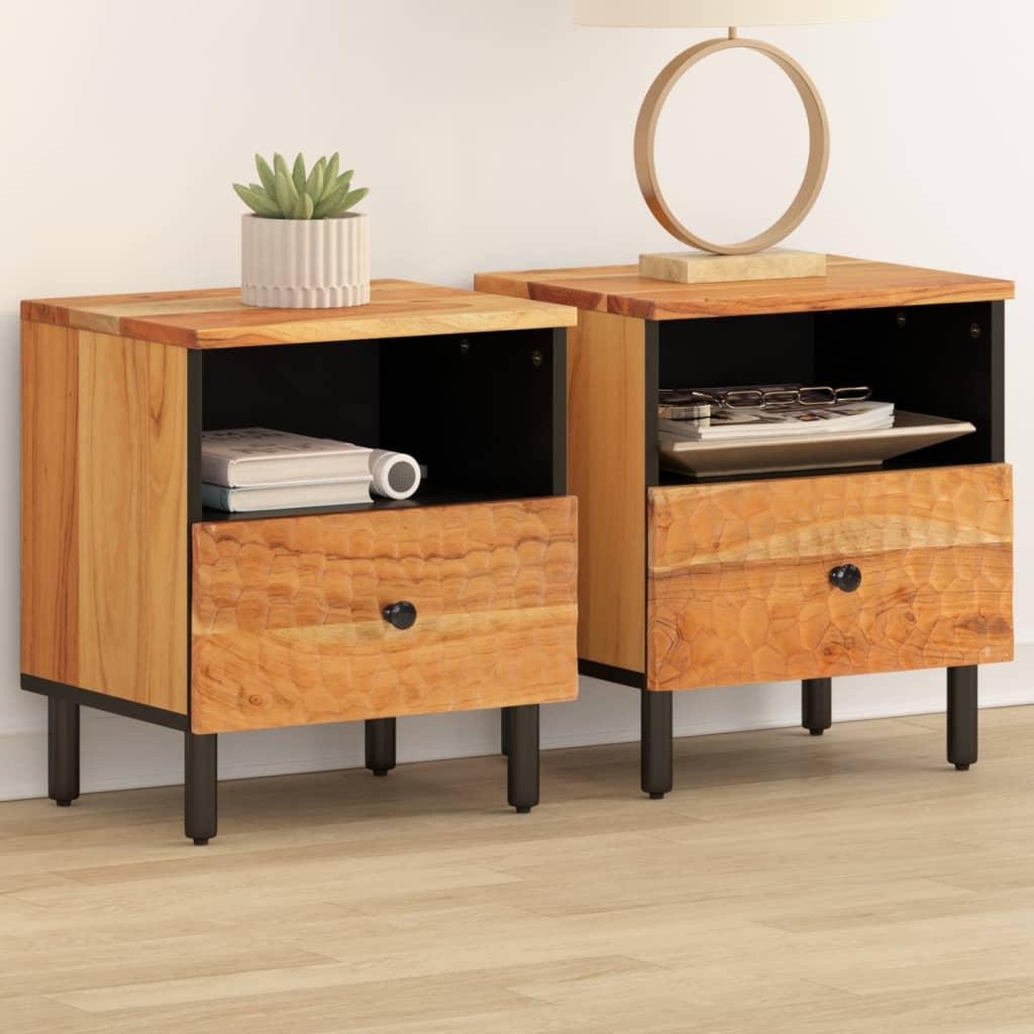 VIDAXL Tables de chevet 2 pcs 40x33x46 cm Bois d'acacia massif