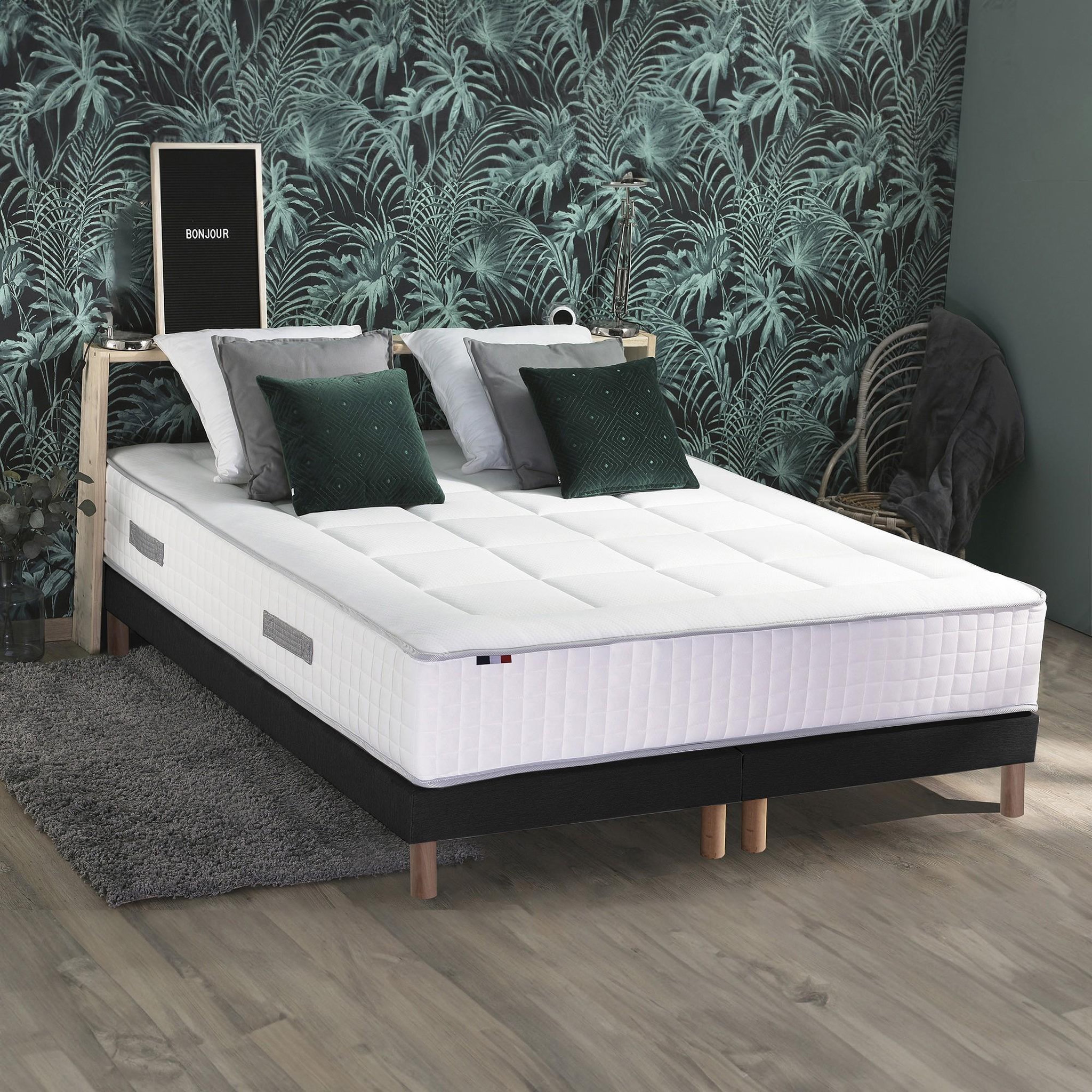 Voir la diapositive 1 : IDLITERIE Ensemble matelas Ressort 7 zones + sommier + oreiller + couette - FABRICATION FRANCAISE